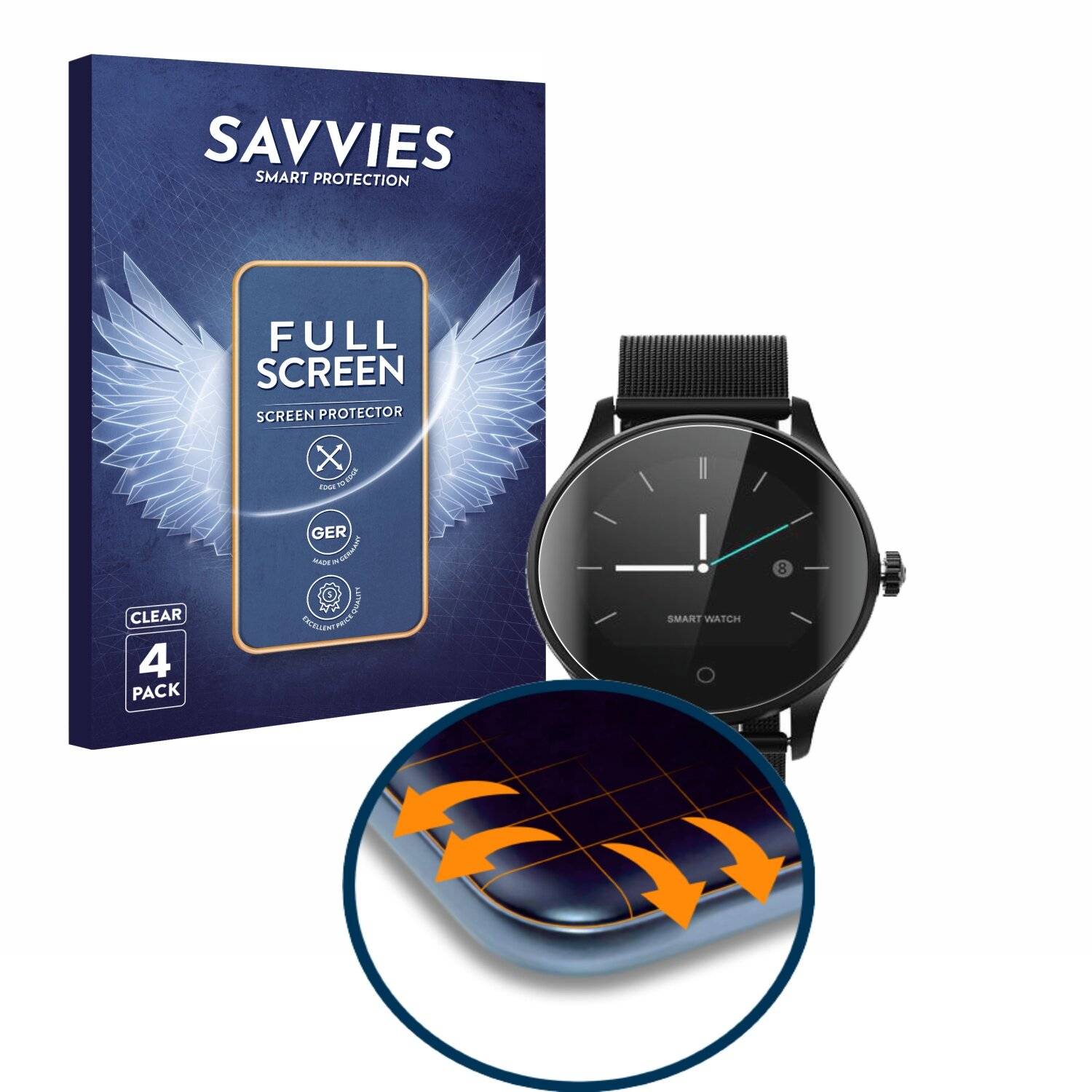 4x Savvies Full-Screen Folie für Diggro K88H (4x Kreisrunde Displays (Durchmesser: 40