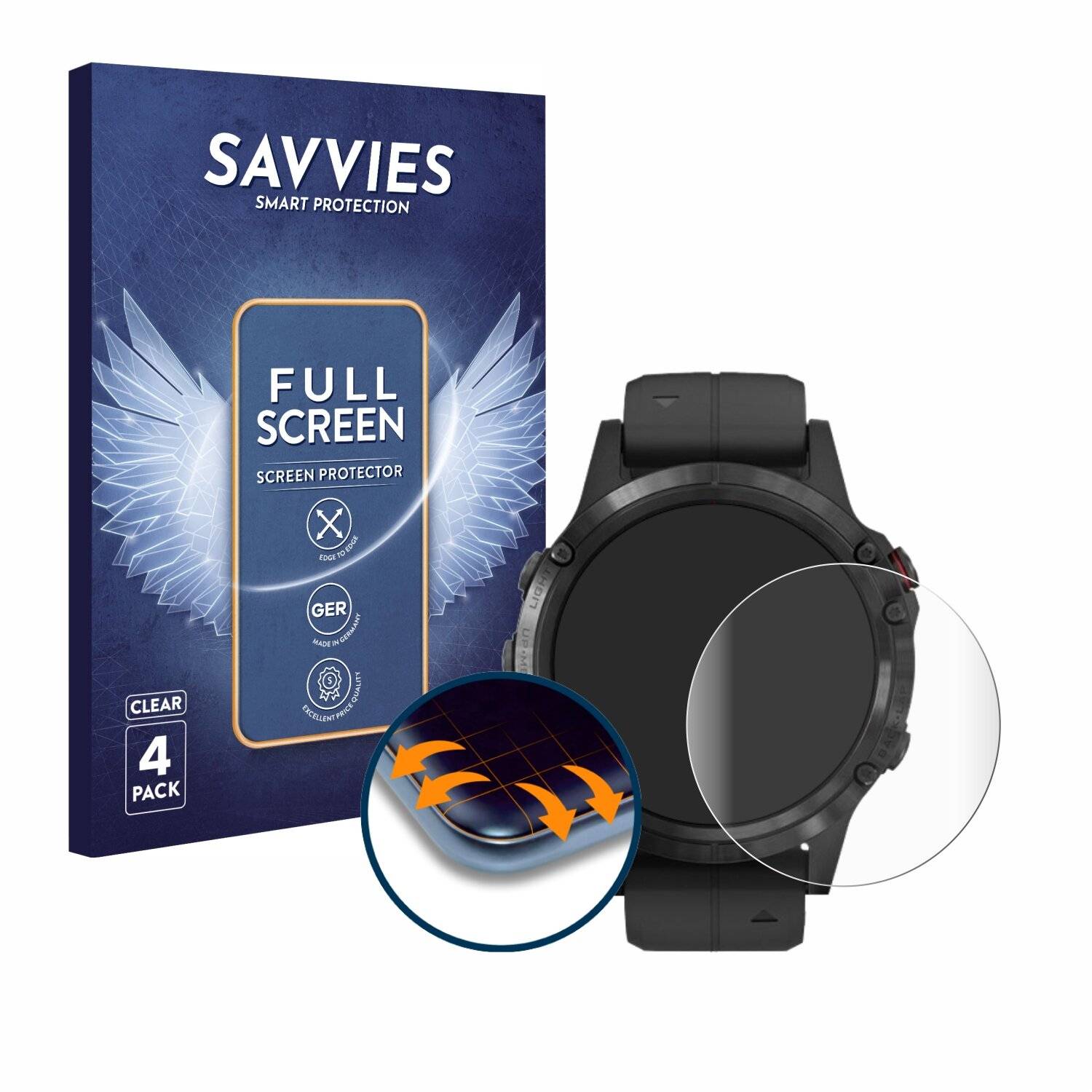 4x Savvies Full-Screen Folie für Garmin Fenix 5 Plus (47