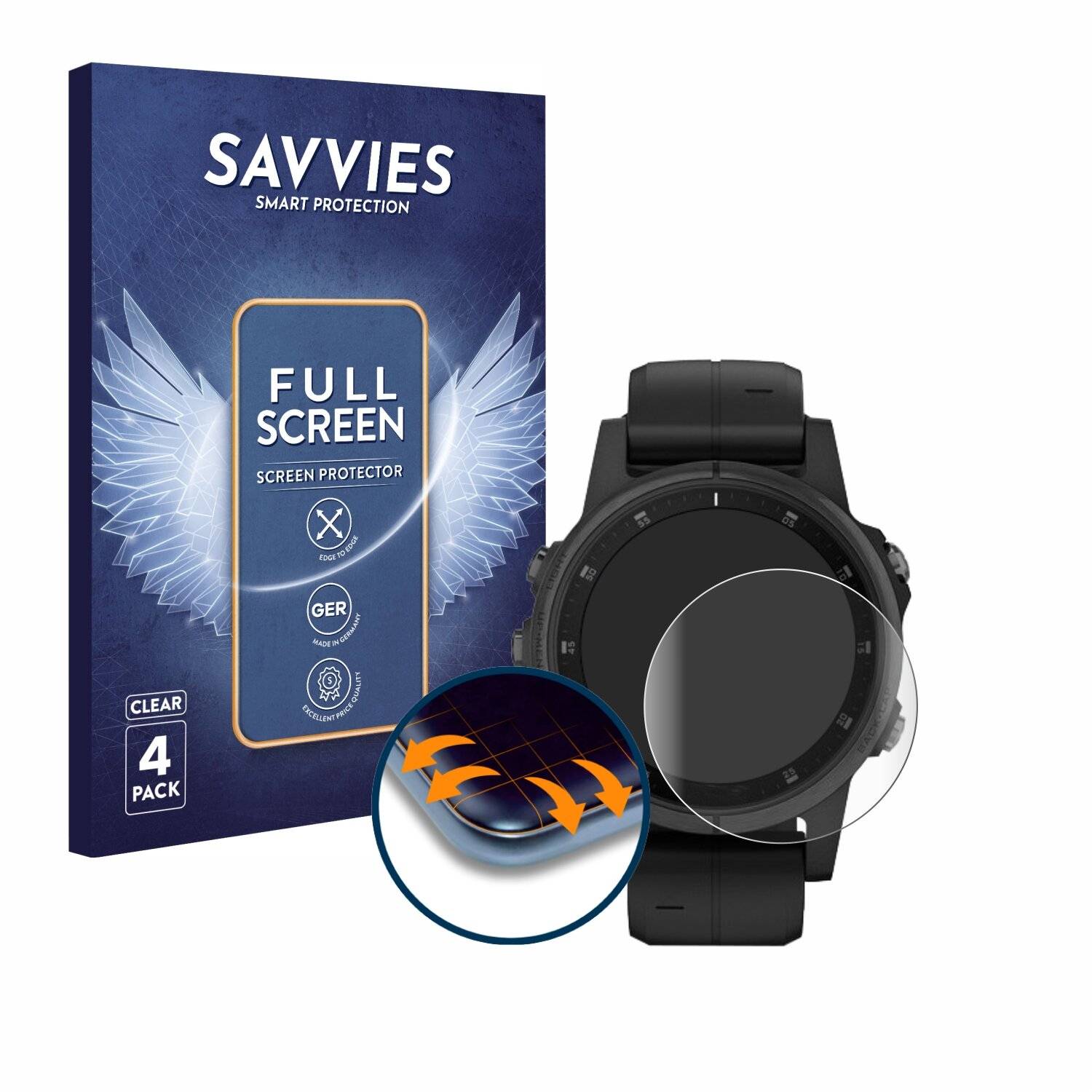 4x Savvies Full-Screen Folie für Garmin Fenix 5S Plus (42