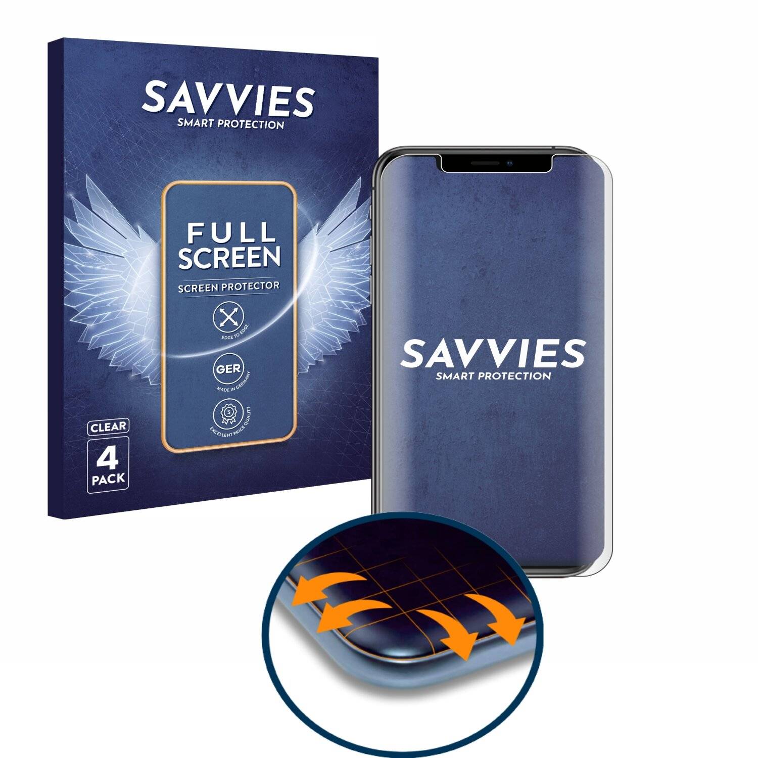 4x Savvies Full-Screen Folie für Apple iPhone