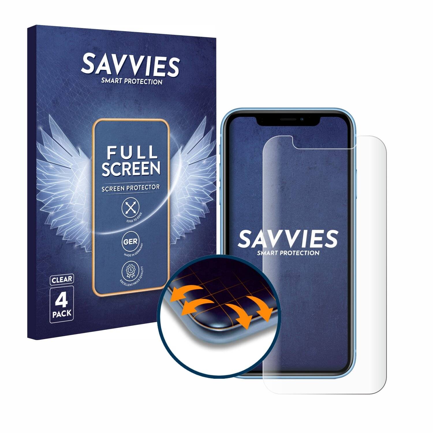4x Savvies Full-Screen Folie für Apple iPhone