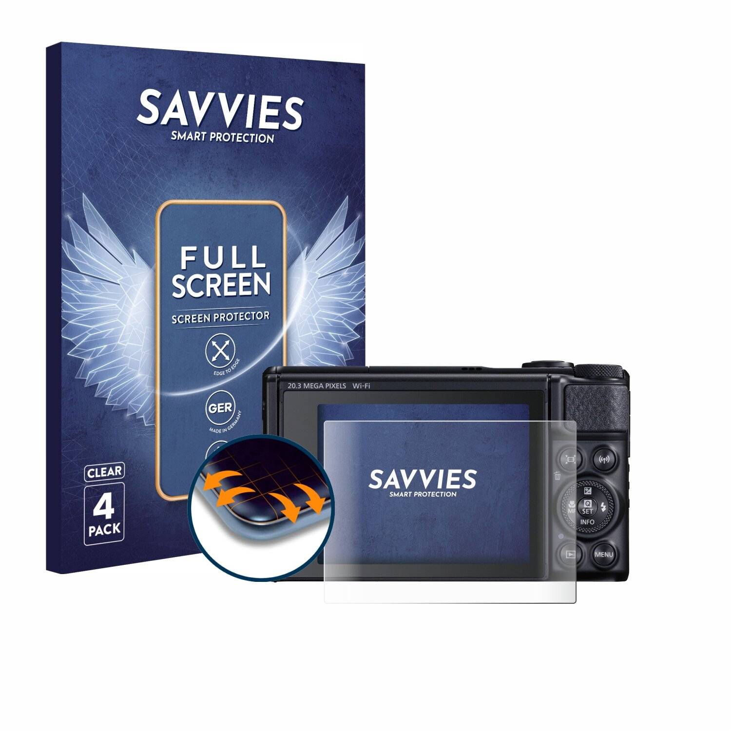 4x Savvies Full-Screen Folie für Canon PowerShot SX740