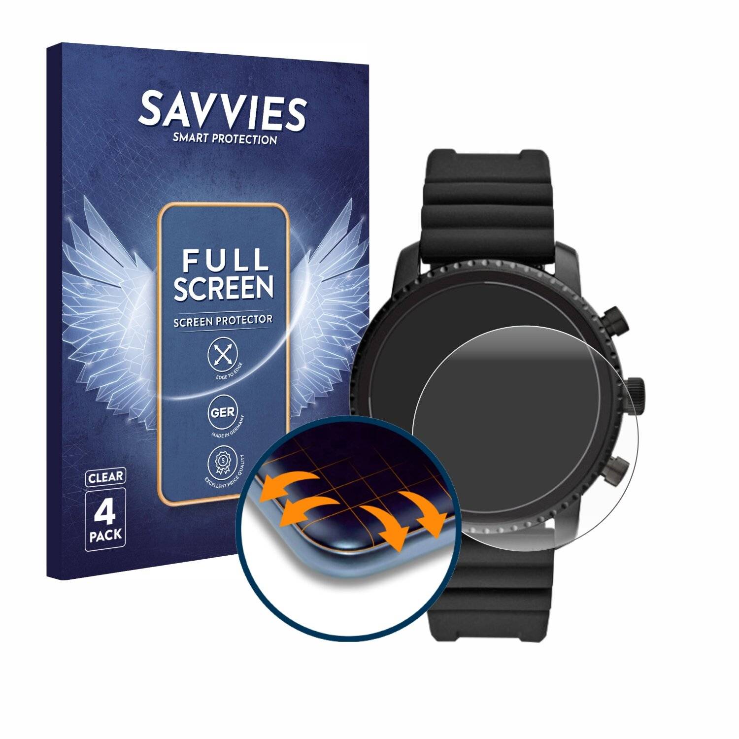 4x Savvies Full-Screen Folie für Fossil Q Explorist HR