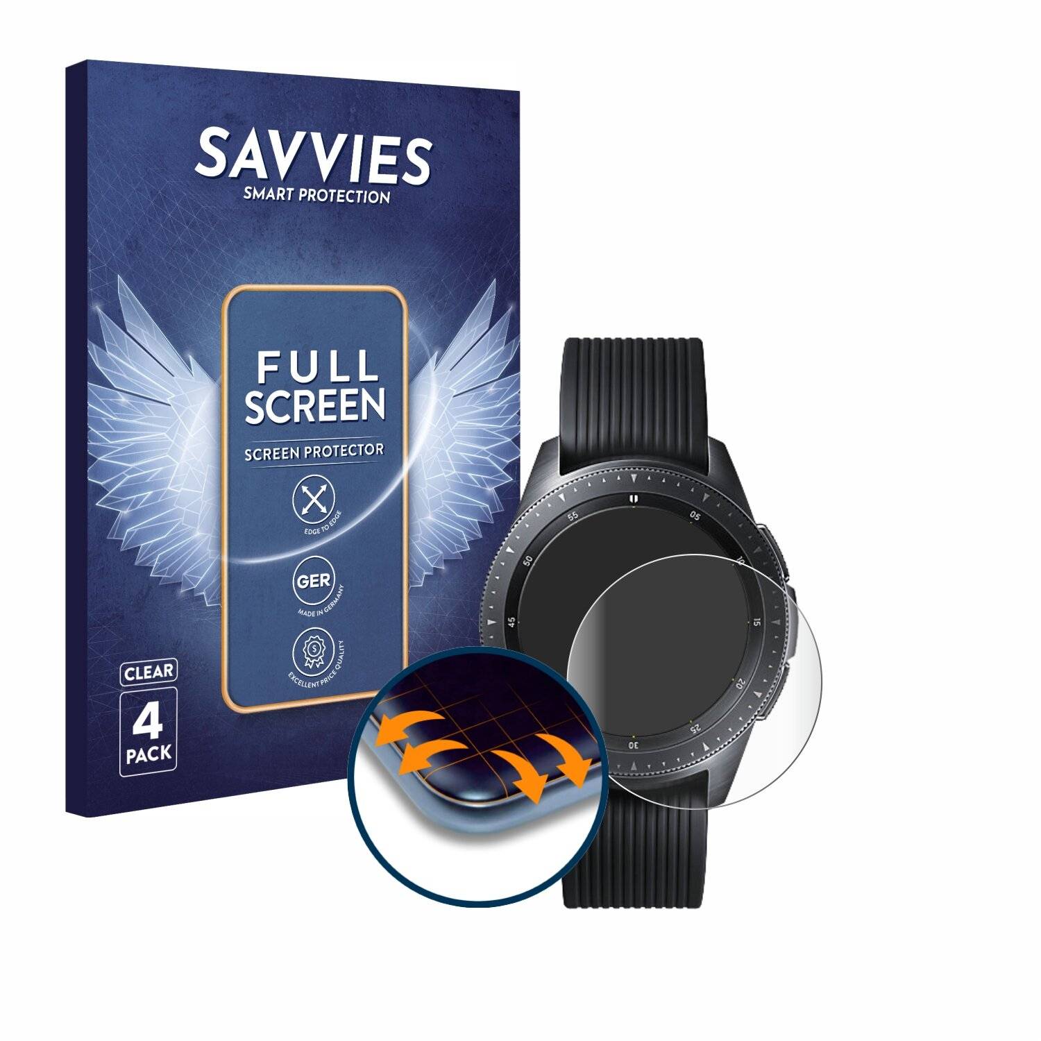 4x Savvies Full-Screen Folie für Samsung Galaxy Watch (42 mm)