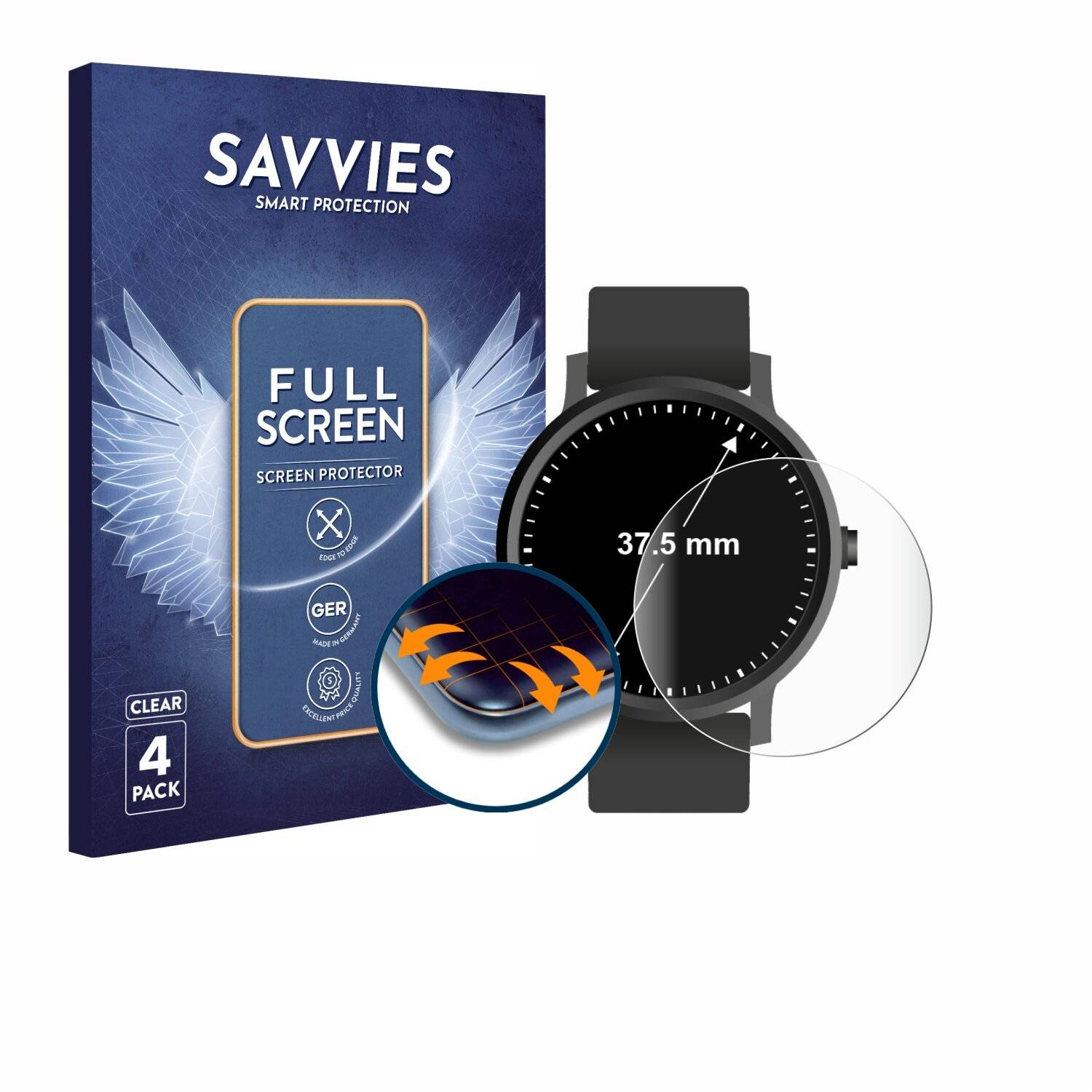 4x Savvies Full-Screen Folie für Armbanduhren (Kreisrund, ø: 37.5