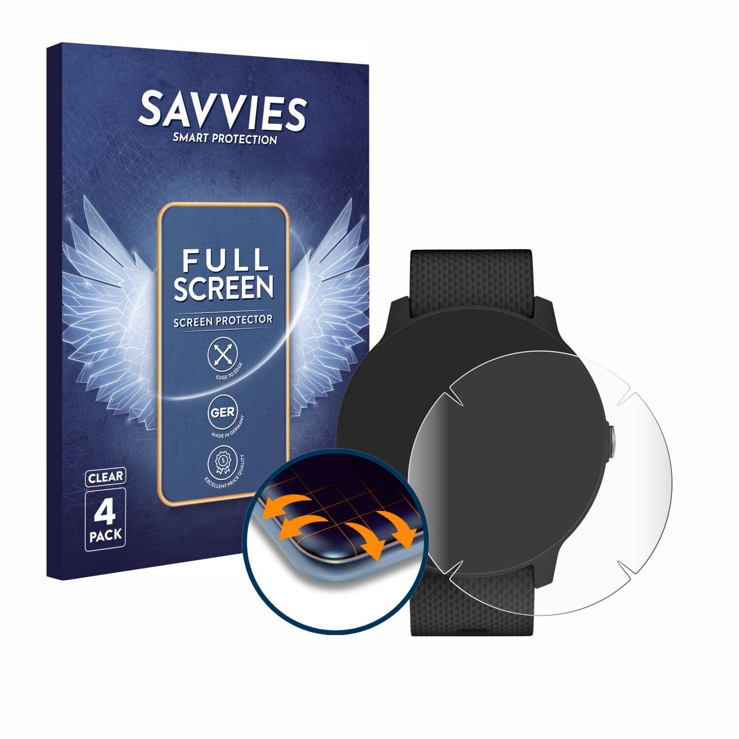 4x Savvies Full-Screen Folie für Garmin vivoactive 3