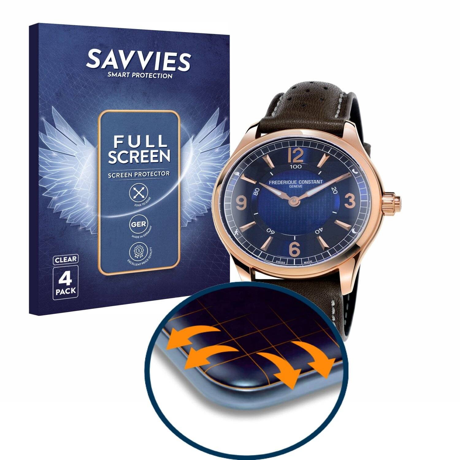 4x Savvies Full-Screen Folie für Frédérique Constant Horological Smartwatch (4x Kreisrunde