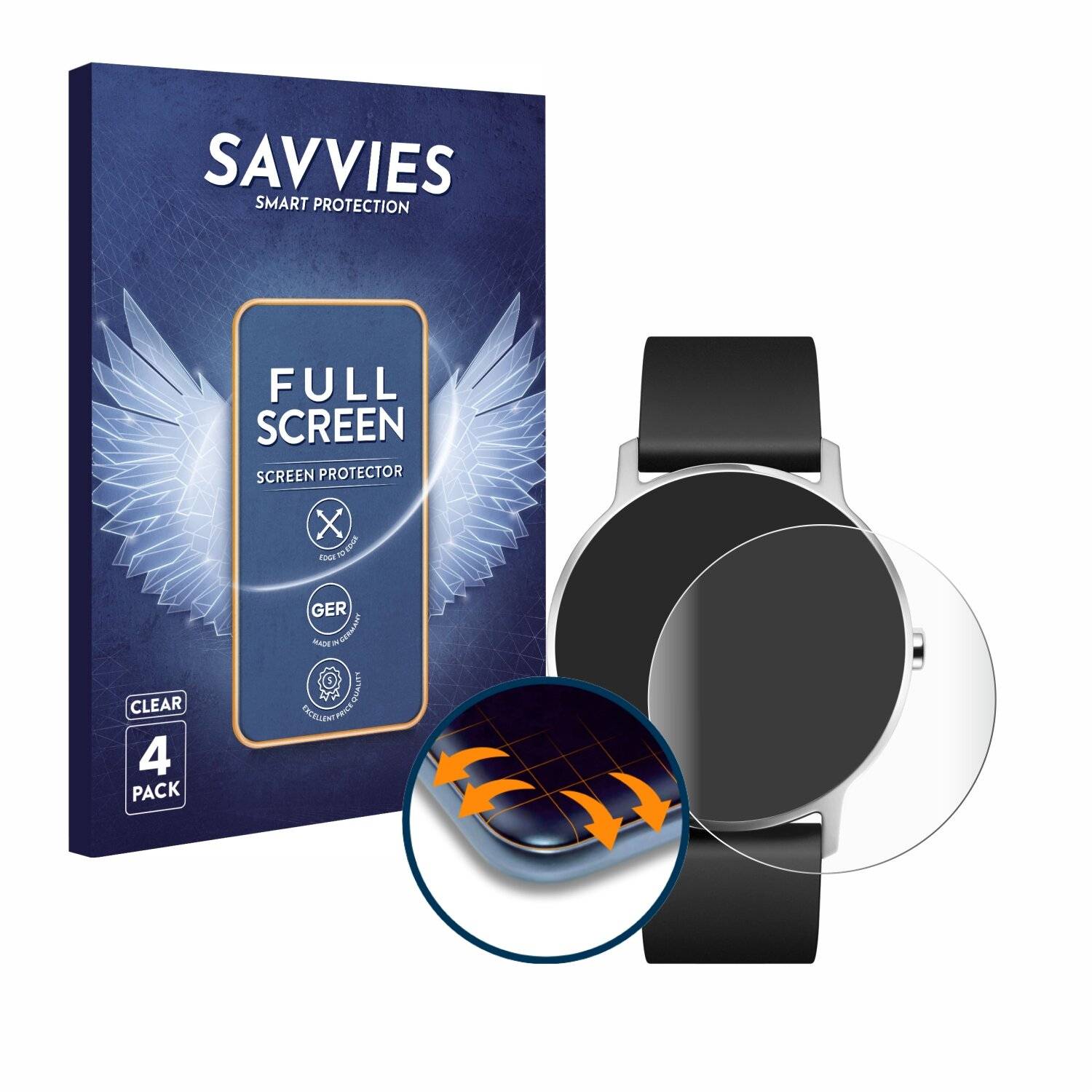 4x Savvies Full-Screen Folie für Withings Steel HR (36