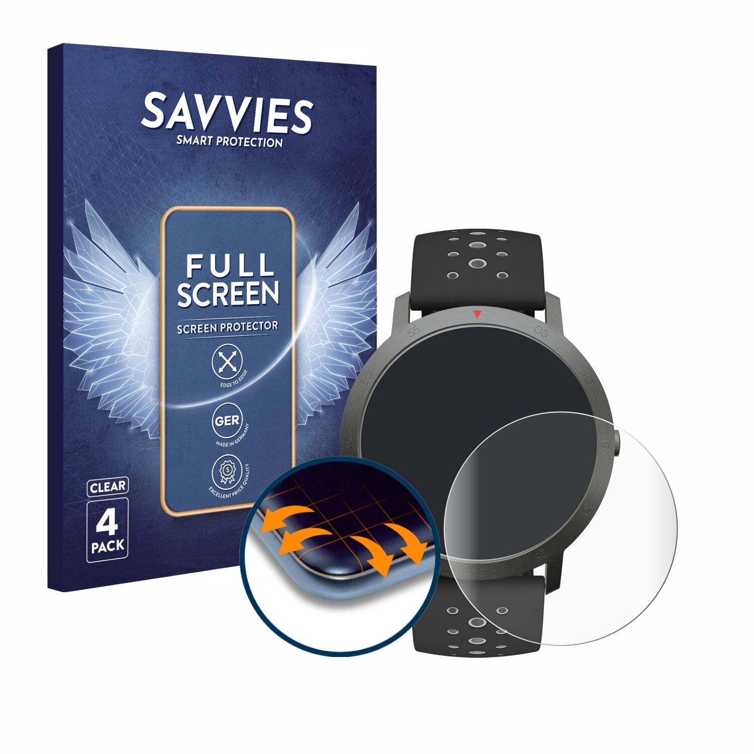 4x Savvies Full-Screen Folie für Withings Steel HR Sport (40