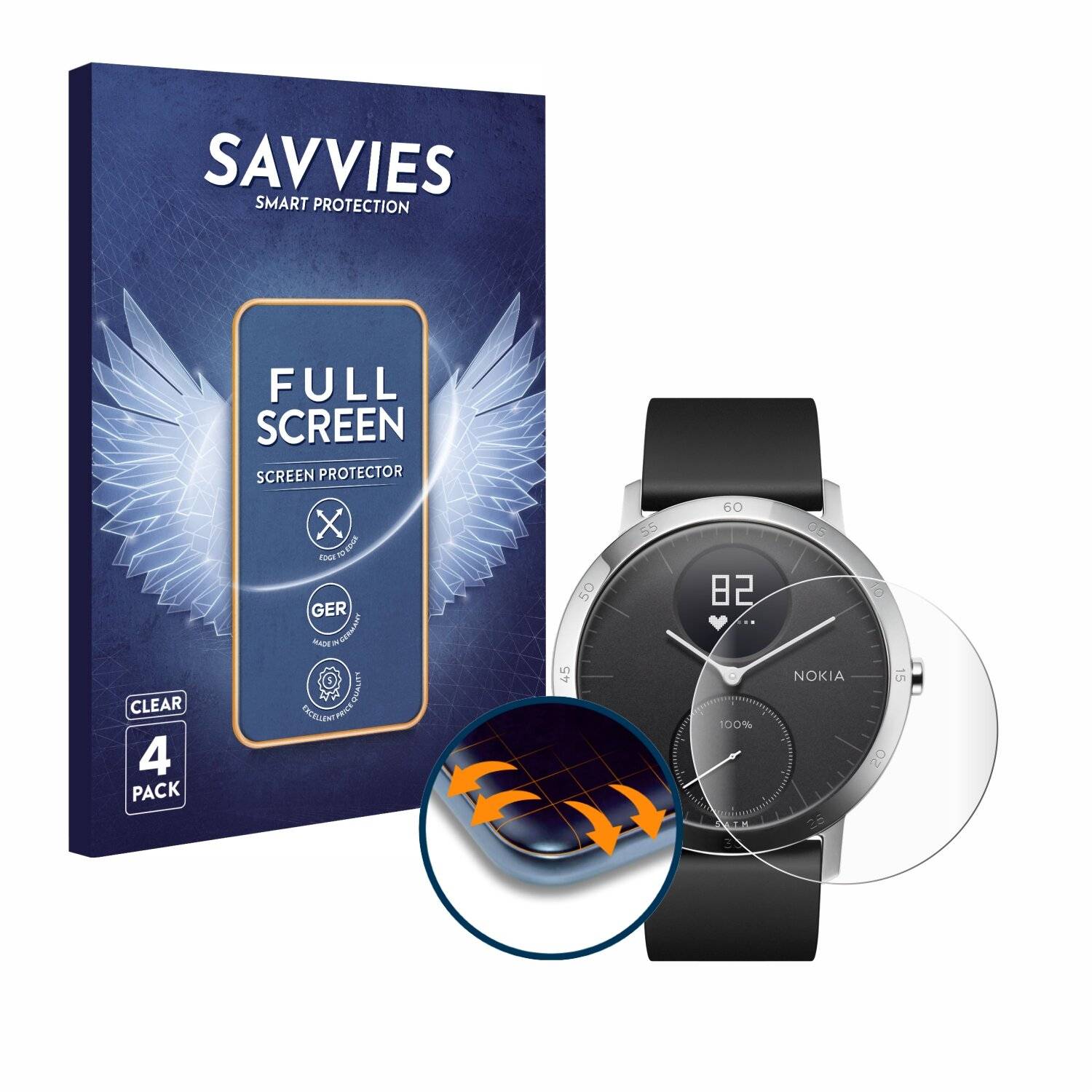 4x Savvies Full-Screen Folie für Withings Steel HR (40