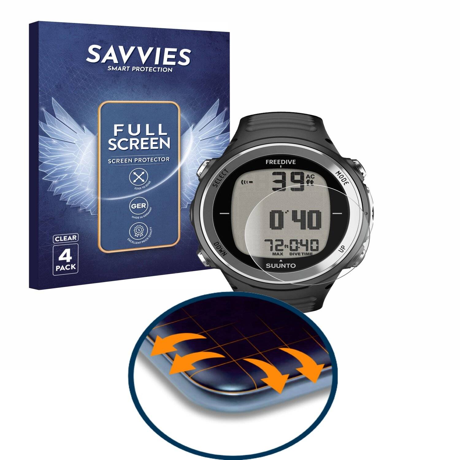 4x Savvies Full-Screen Folie für Suunto D4F (4x Kreisrunde Displays (Durchmesser: 36