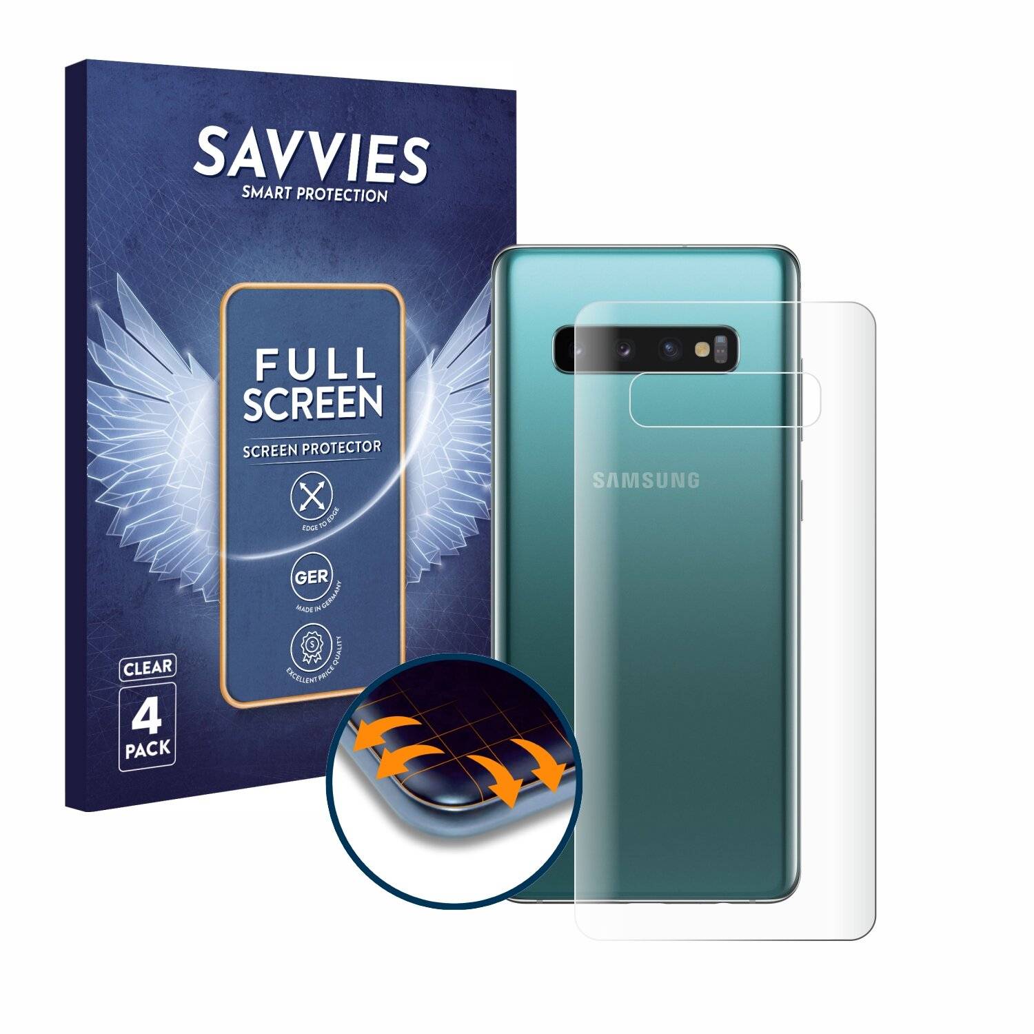 4x Savvies Full-Screen Folie für Samsung Galaxy S10 Plus
