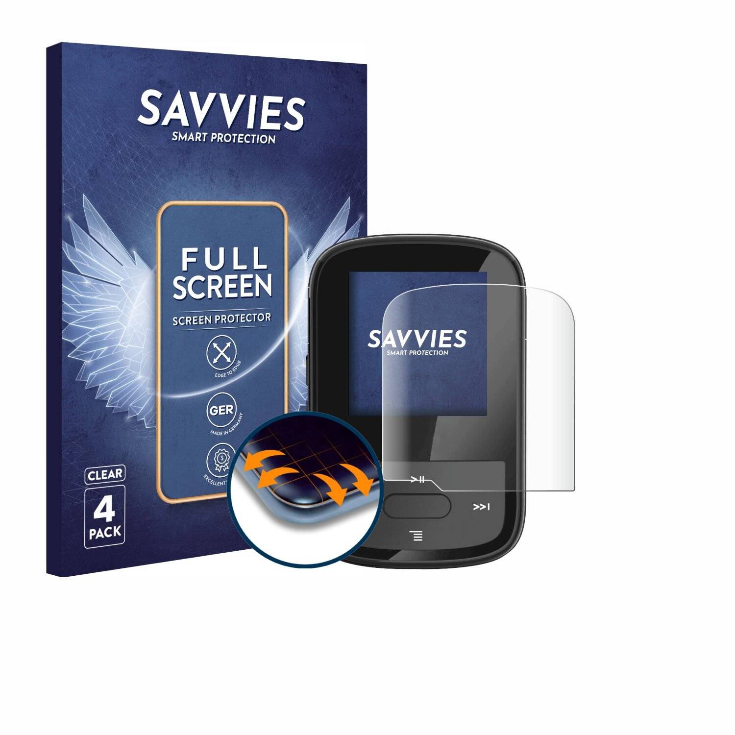 4x Savvies Full-Screen Folie für SanDisk Clip Sport