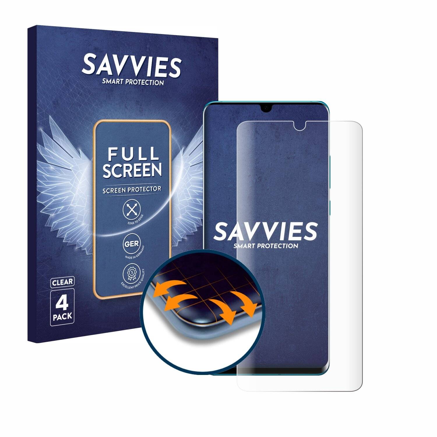 4x Savvies Full-Screen Folie für Huawei P30