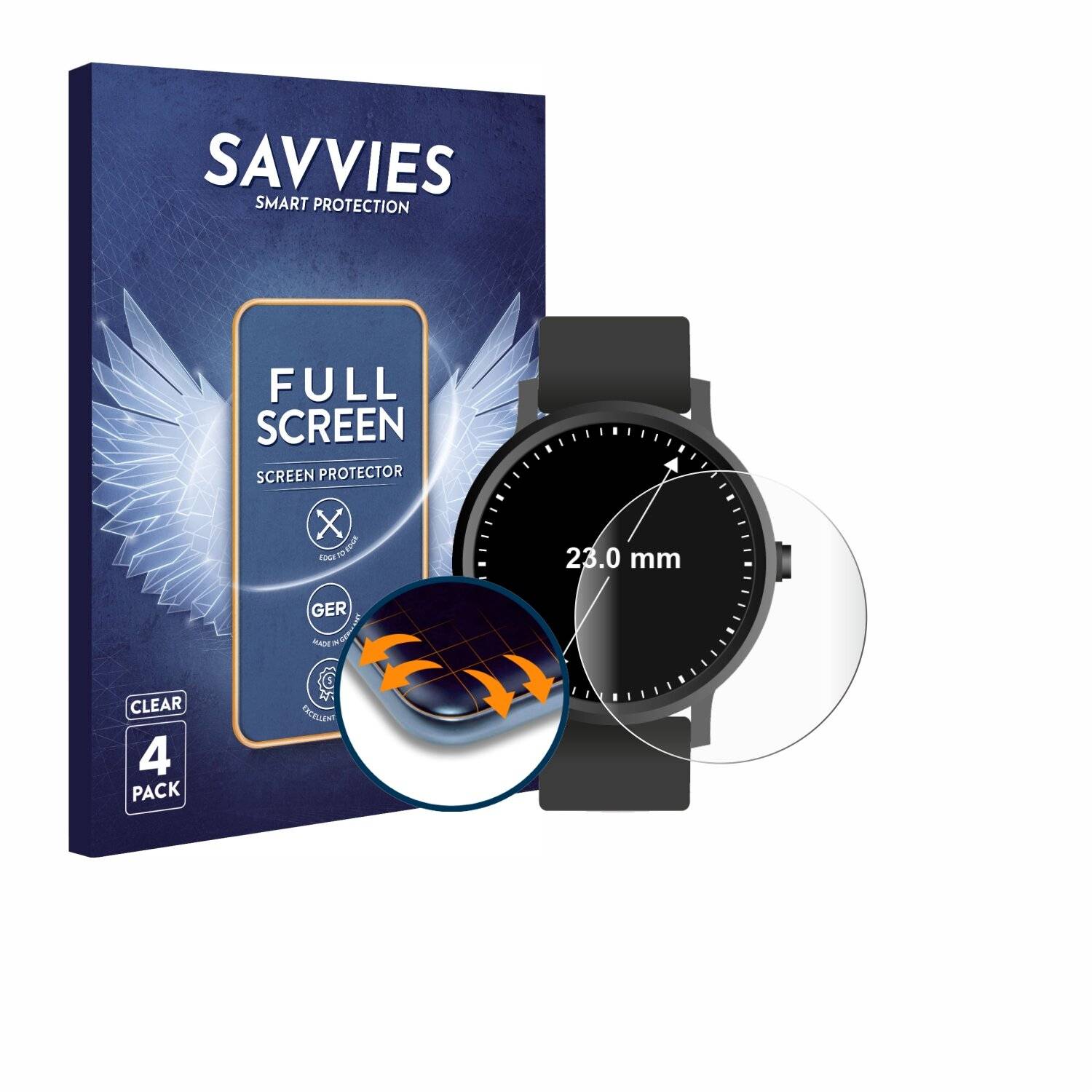 4x Savvies Full-Screen Folie für Kreisrunde Displays (ø: 23