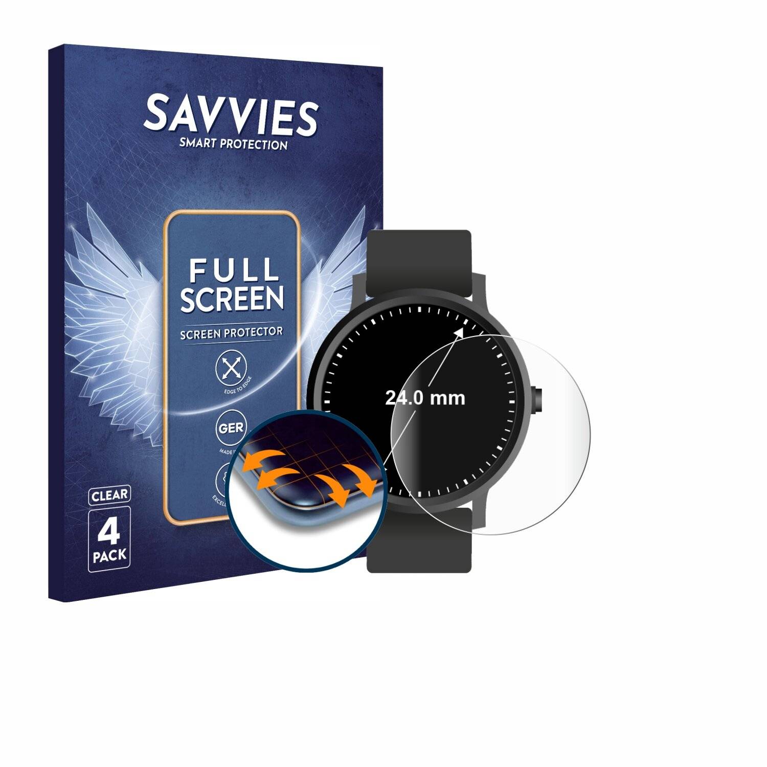 4x Savvies Full-Screen Folie für Kreisrunde Displays (ø: 24