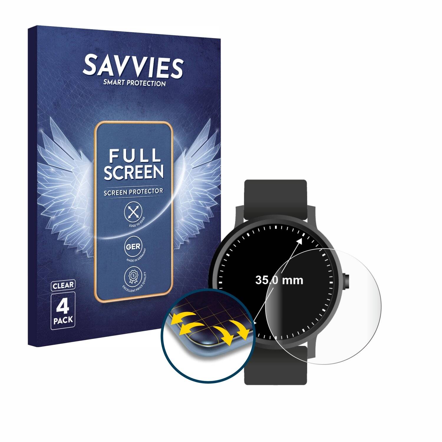4x Savvies Full-Screen Folie für Kreisrunde Displays (ø: 35