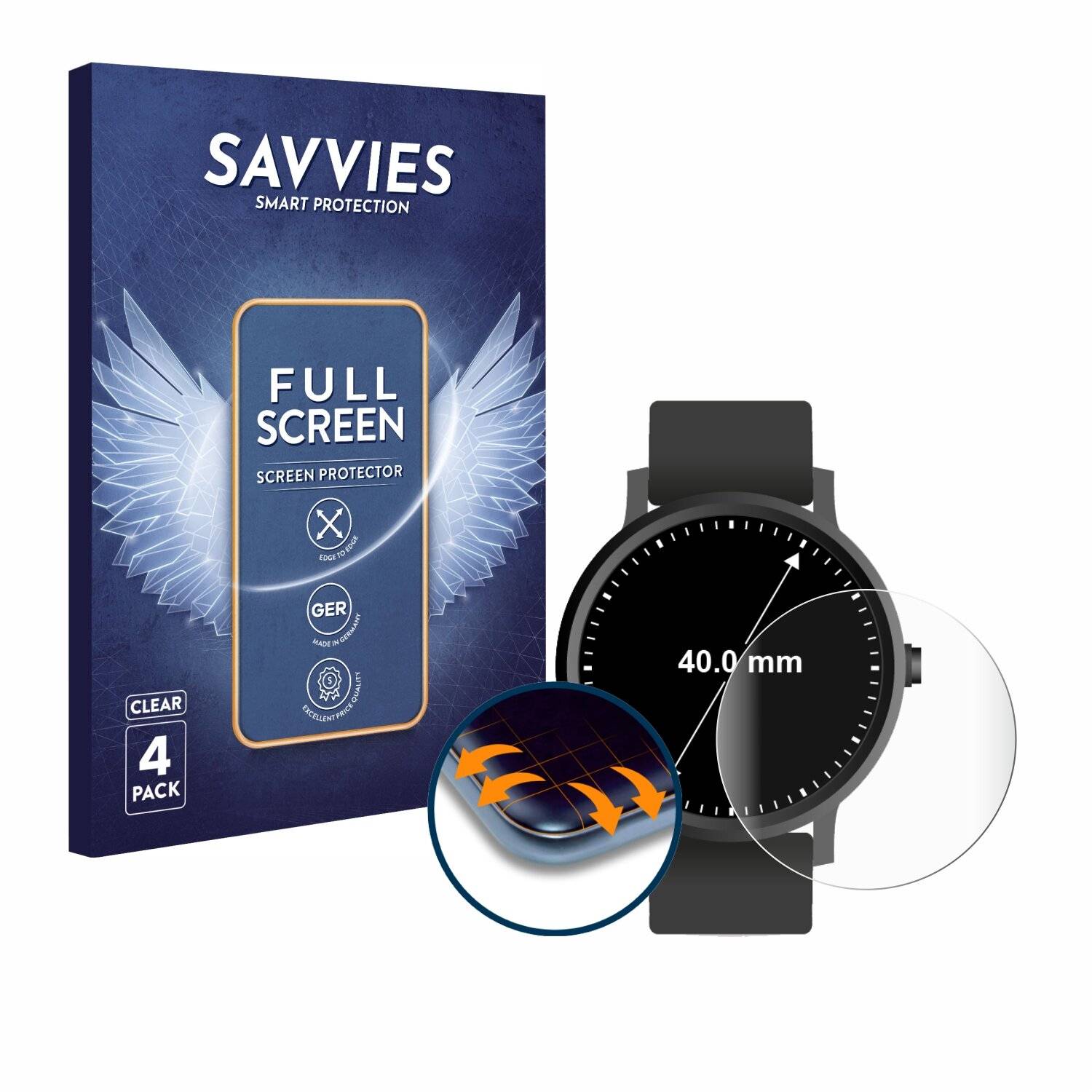 4x Savvies Full-Screen Folie für Kreisrunde Displays (ø: 40