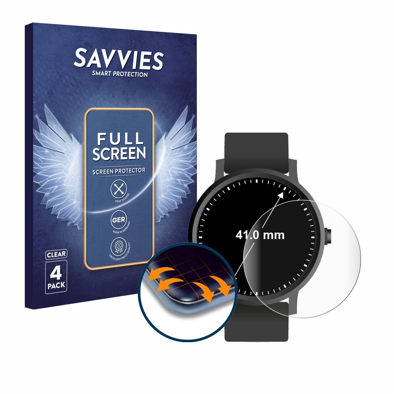4x Savvies Full-Screen Folie für Kreisrunde Displays (ø: 41