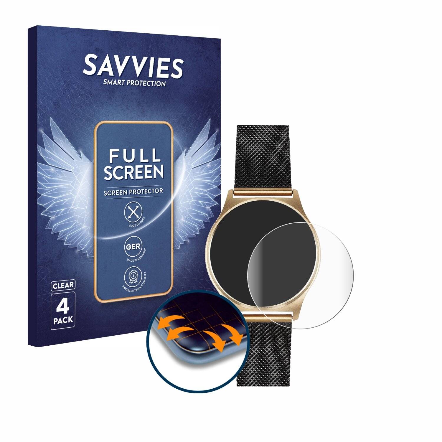 4x Savvies Full-Screen Folie für Xlyne X-Watch Joli XW