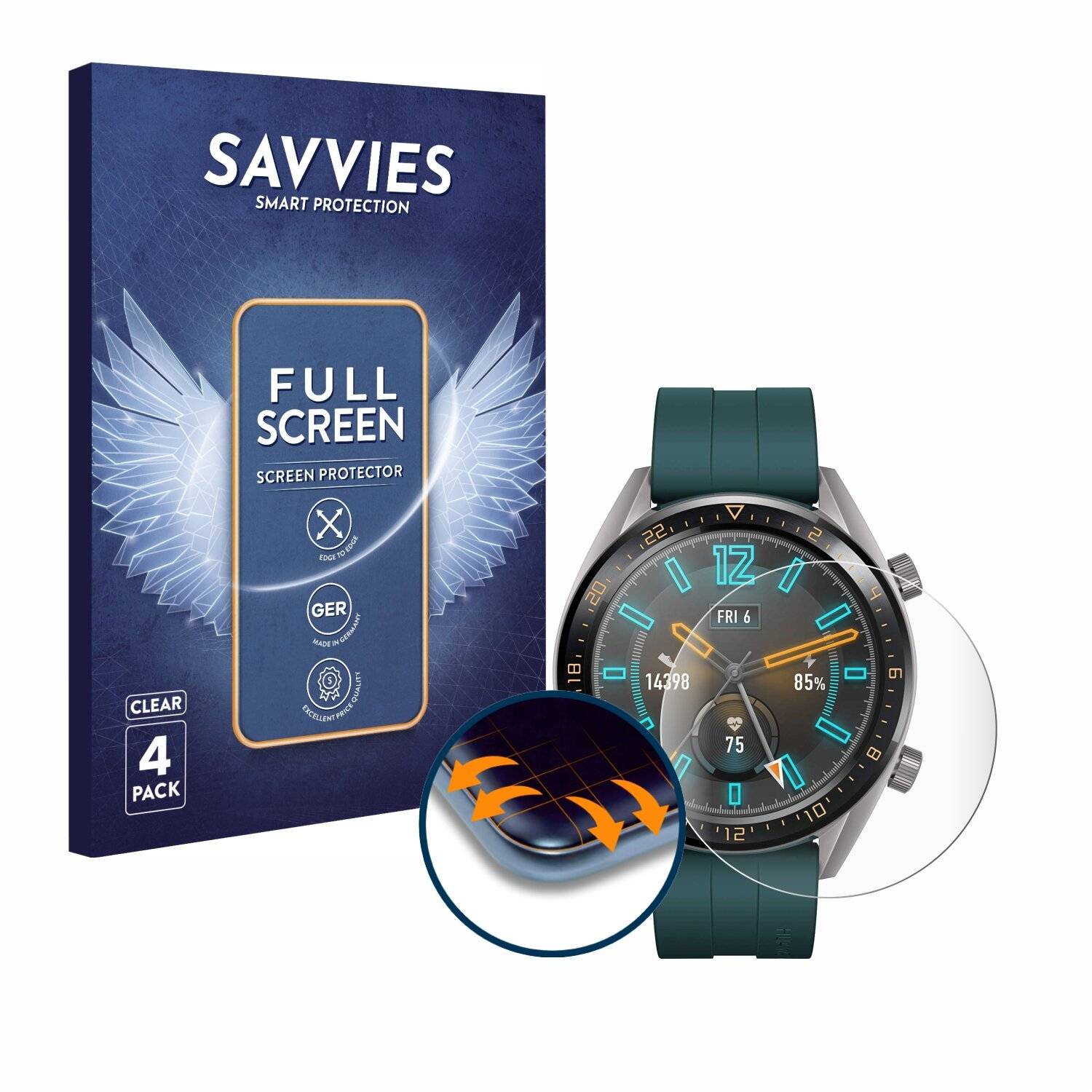 4x Savvies Full-Screen Folie für Huawei Watch GT