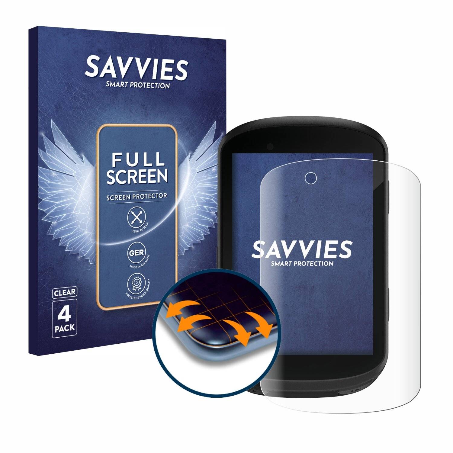 4x Savvies Full-Screen Folie für Garmin Edge