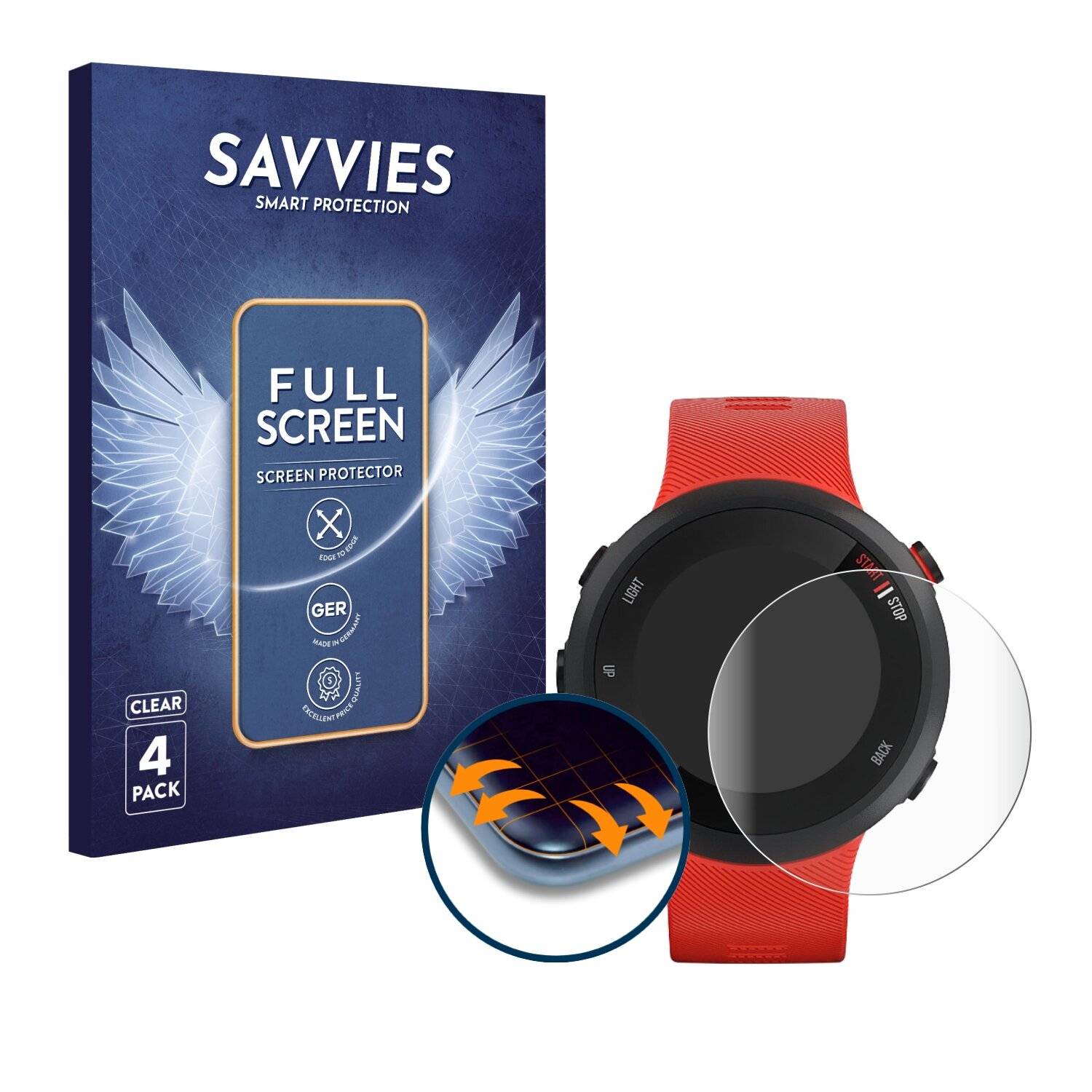 4x Savvies Full-Screen Folie für Garmin Forerunner