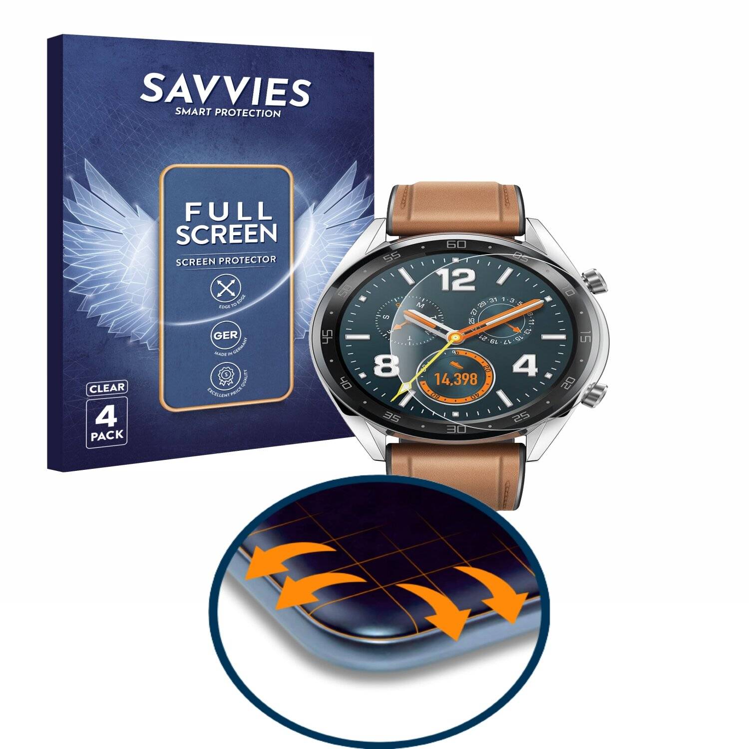 4x Savvies Full-Screen Folie für Huawei Watch GT Classic (4x Kreisrunde Displays