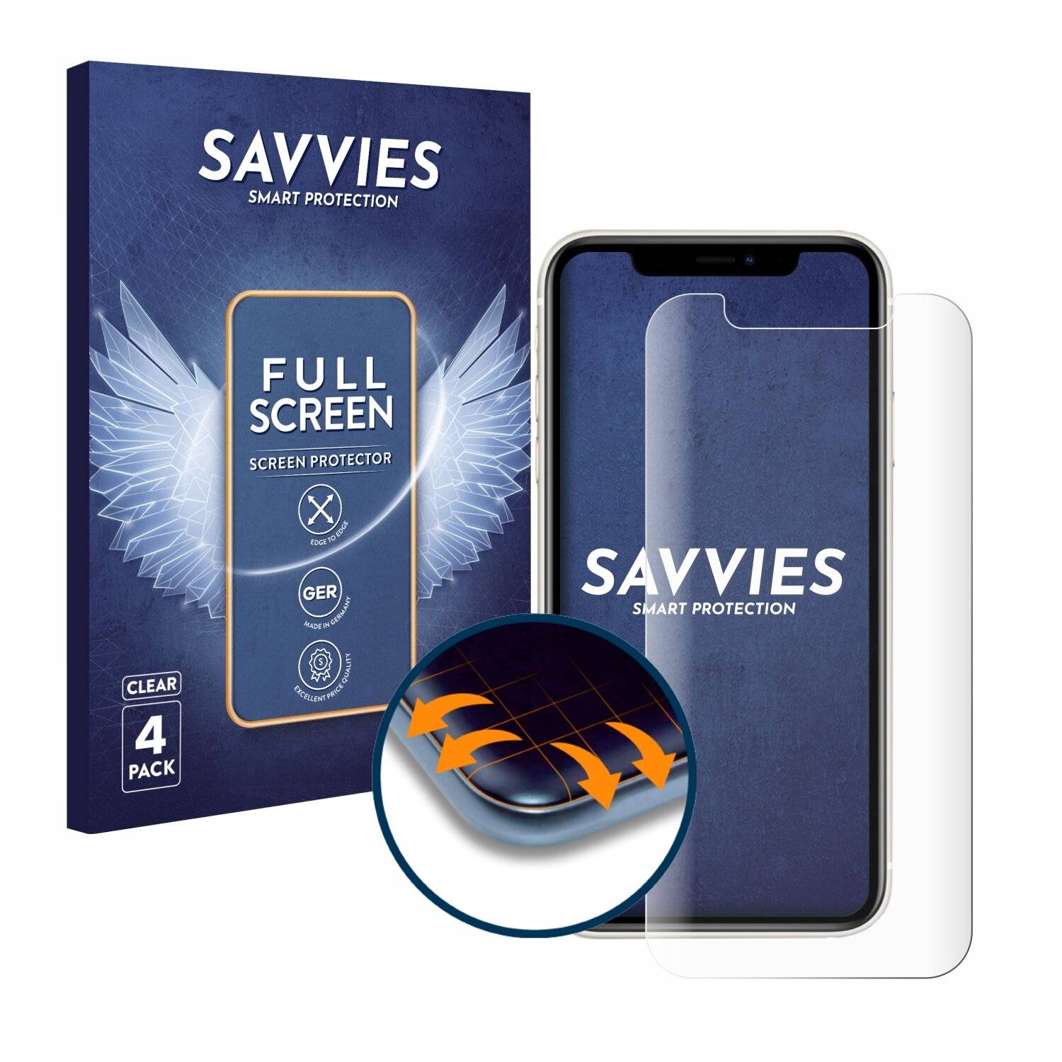 4x Savvies Full-Screen Folie für Apple iPhone
