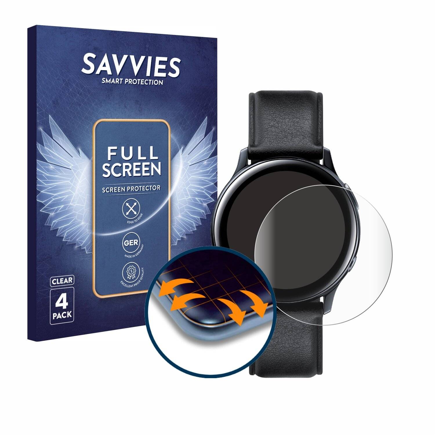 4x Savvies Full-Screen Folie für Samsung Galaxy Watch Active 2
