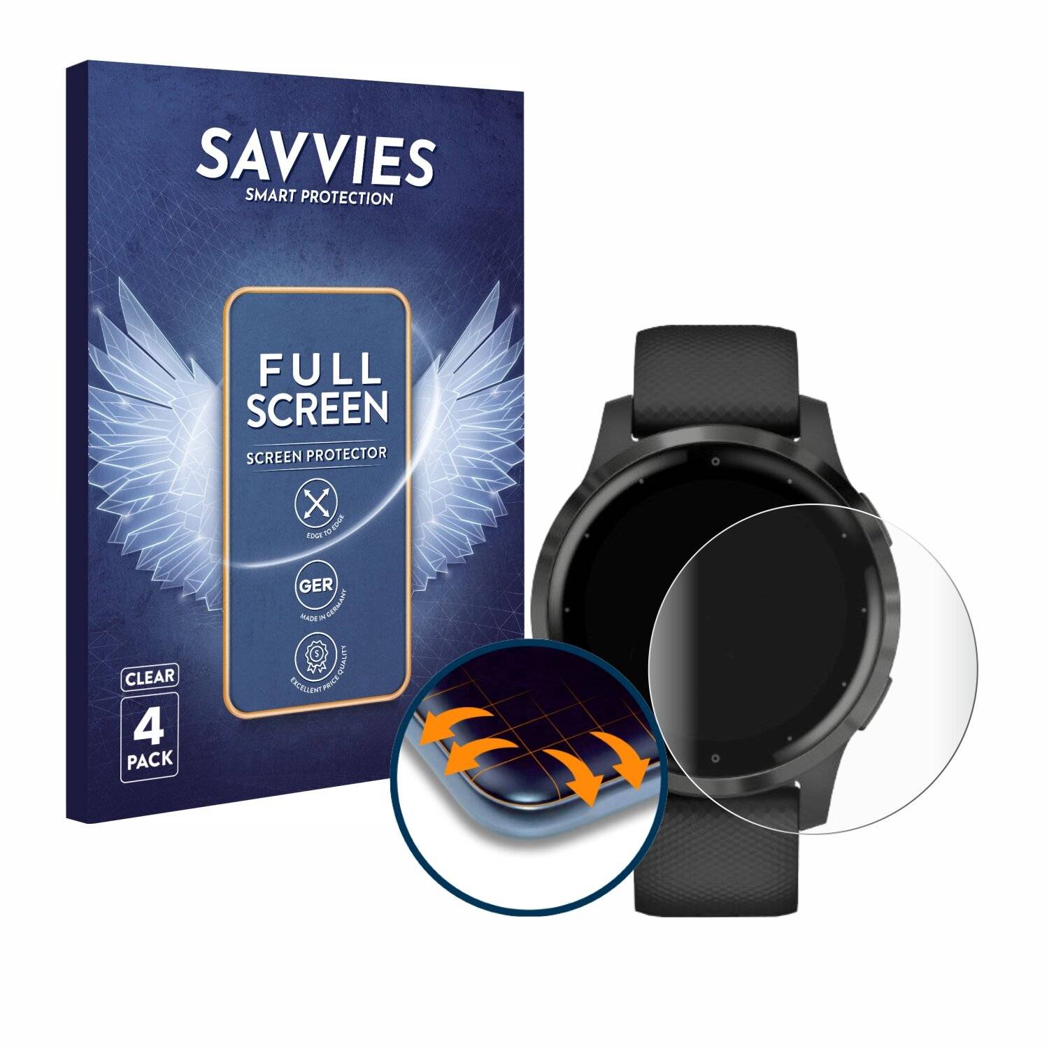 4x Savvies Full-Screen Folie für Garmin vivoactive 4 (45