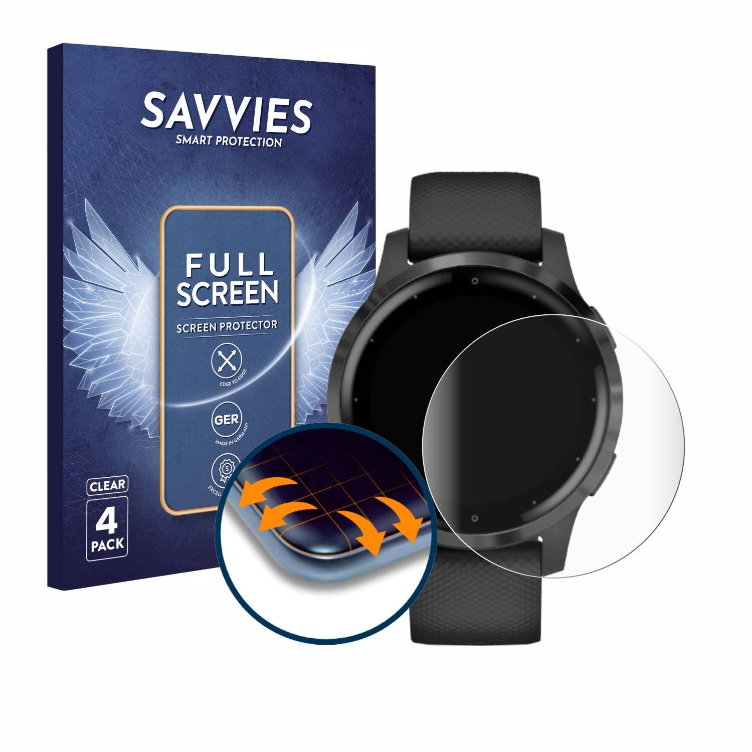 4x Savvies Full-Screen Folie für Garmin vivoactive 4s (40
