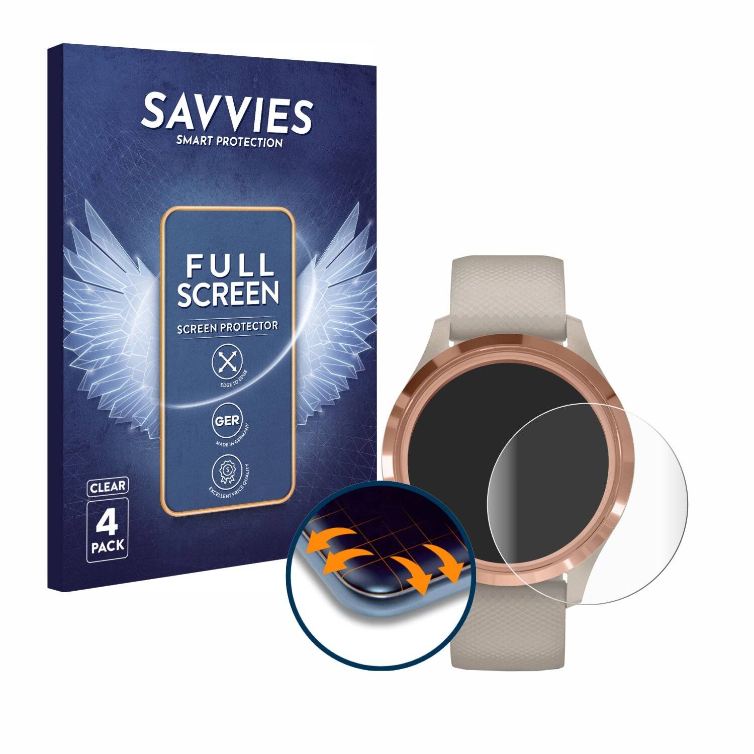 4x Savvies Full-Screen Folie für Garmin vivomove 3S (39