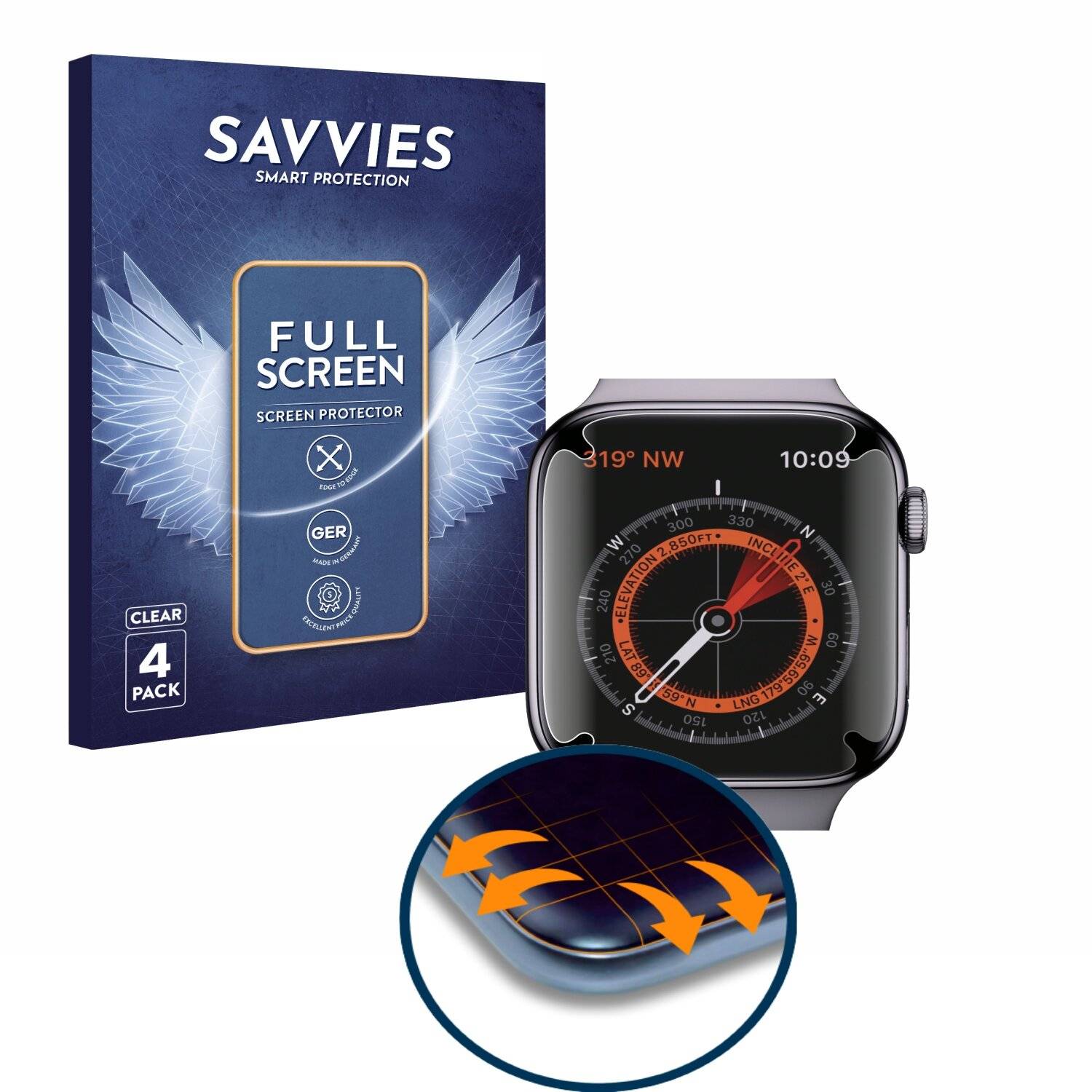 4x Savvies Full-Screen Folie für Apple Watch Series 5 (40 mm)