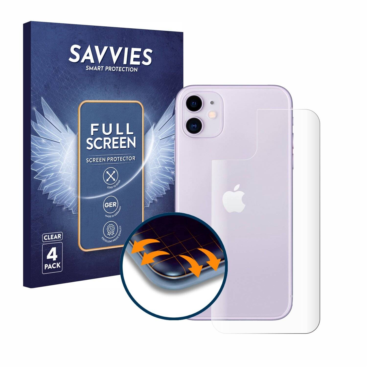 4x Savvies Full-Screen Folie für Apple iPhone 11