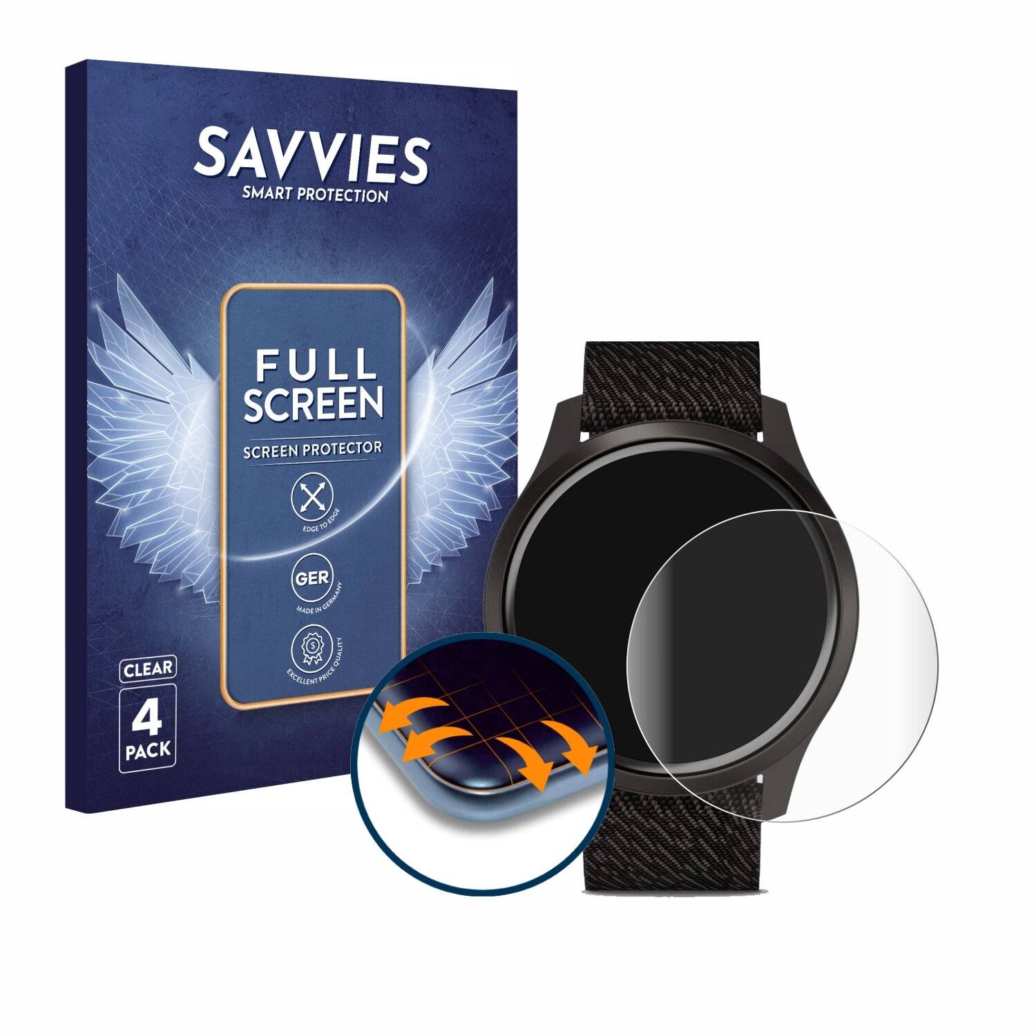4x Savvies Full-Screen Folie für Garmin vivomove Style (42