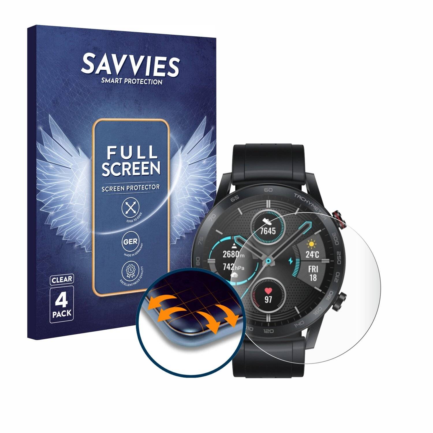 4x Savvies Full-Screen Folie für Honor Watch Magic 2 (46