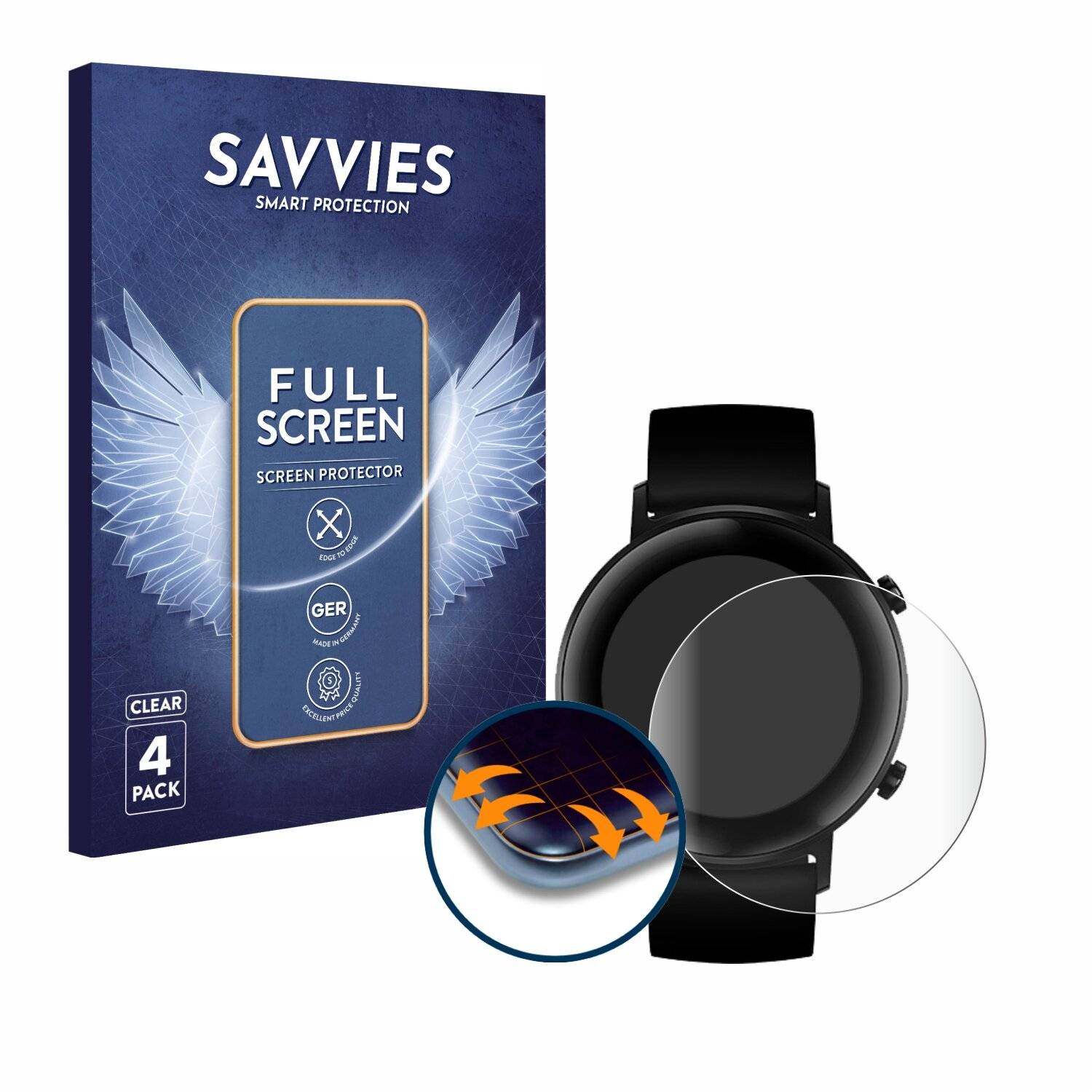 4x Savvies Full-Screen Folie für Huawei Watch GT 2 (42