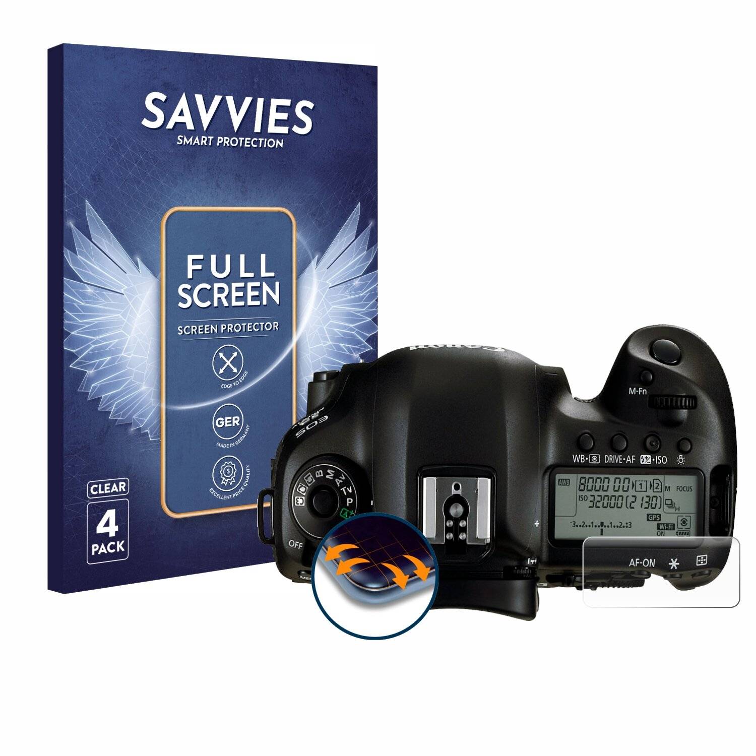 4x Savvies Full-Screen Folie für Canon EOS 5D Mark IV