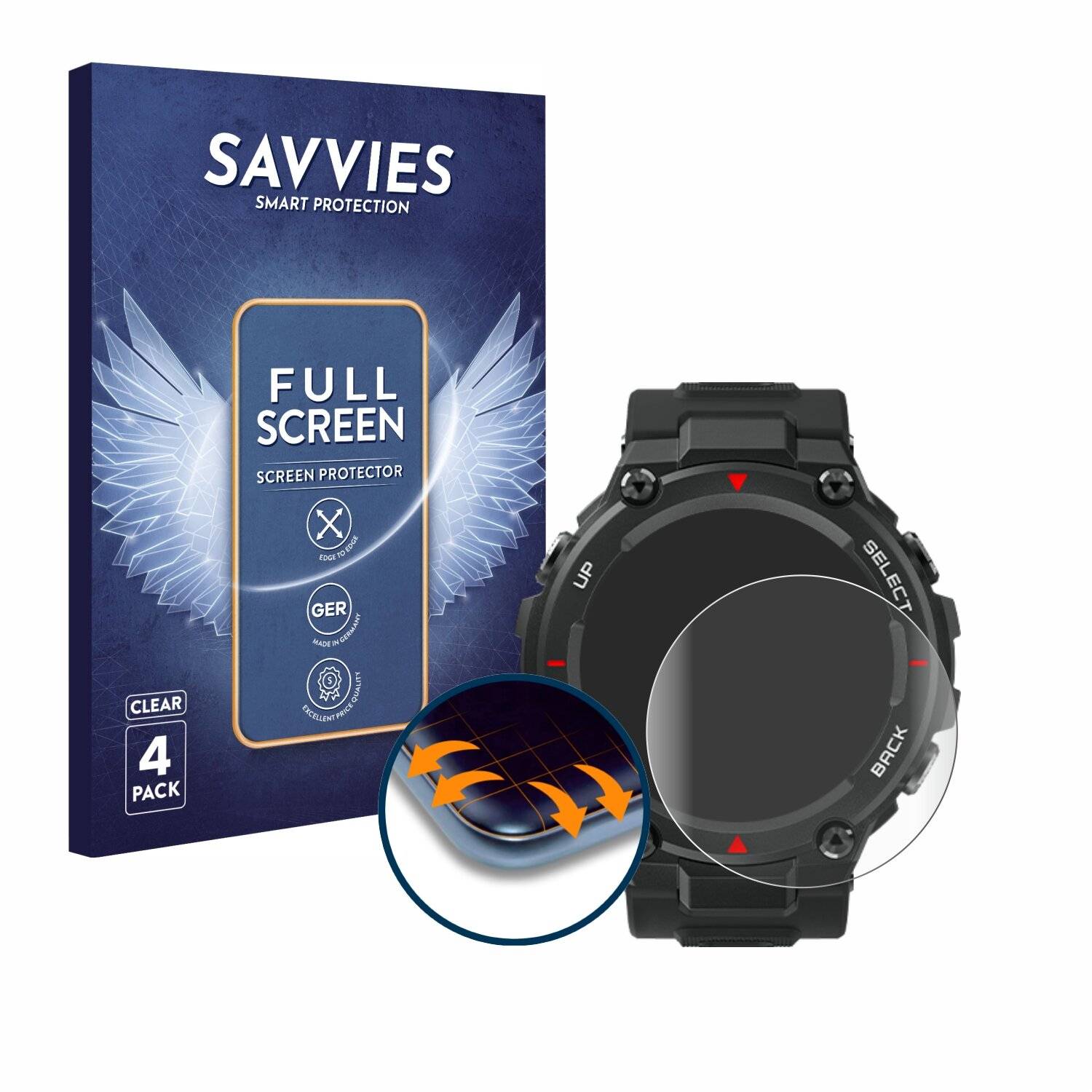 4x Savvies Full-Screen Folie für Huami Amazfit T-Rex