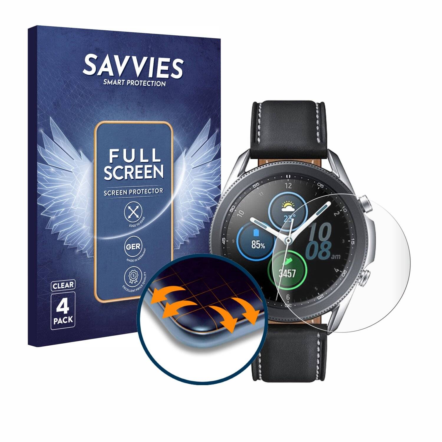 4x Savvies Full-Screen Folie für Samsung Galaxy Watch 3 (41mm)