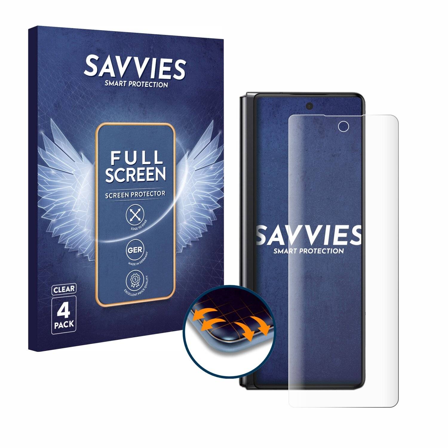 4x Savvies Full-Screen Folie für Samsung Galaxy Z Fold 2