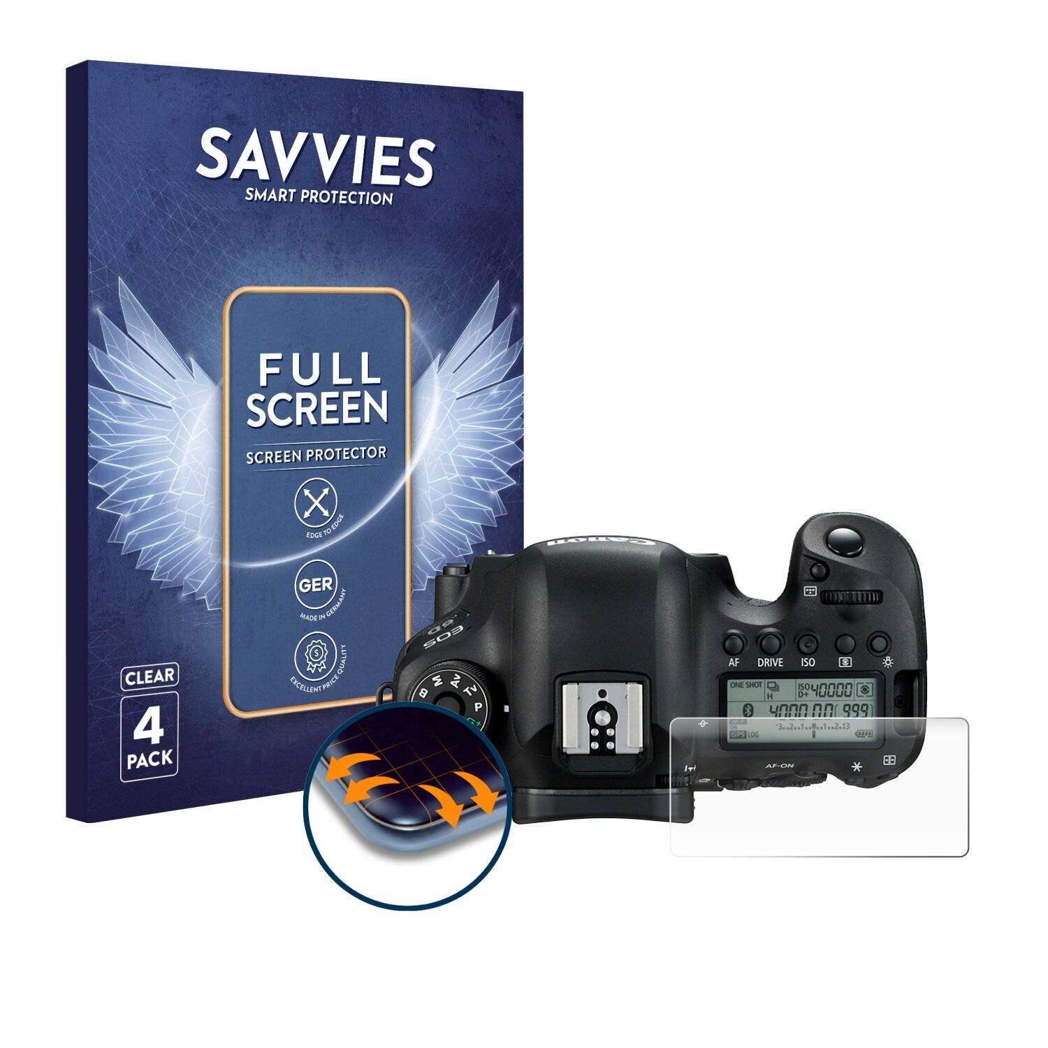 4x Savvies Full-Screen Folie für Canon EOS 6D