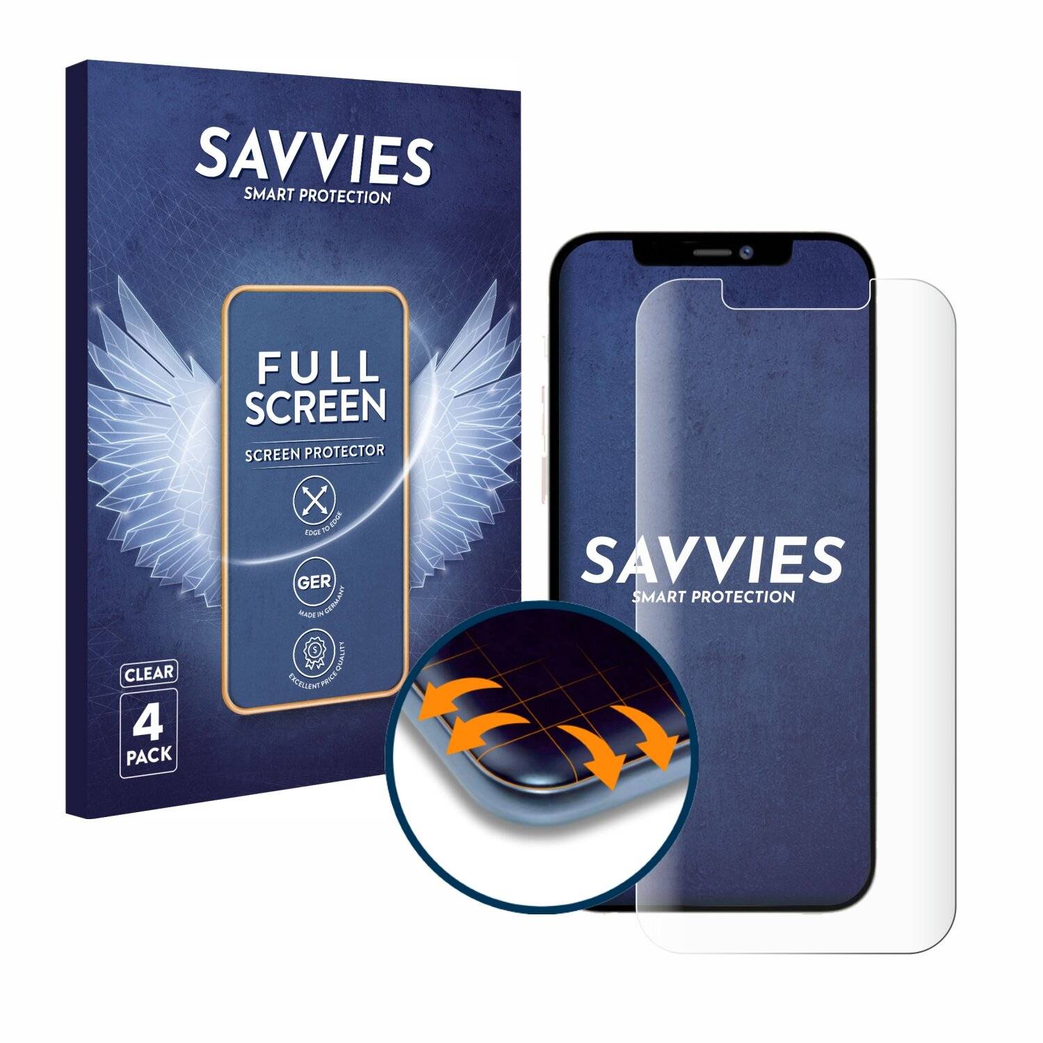 4x Savvies Full-Screen Folie für Apple iPhone 12 Pro