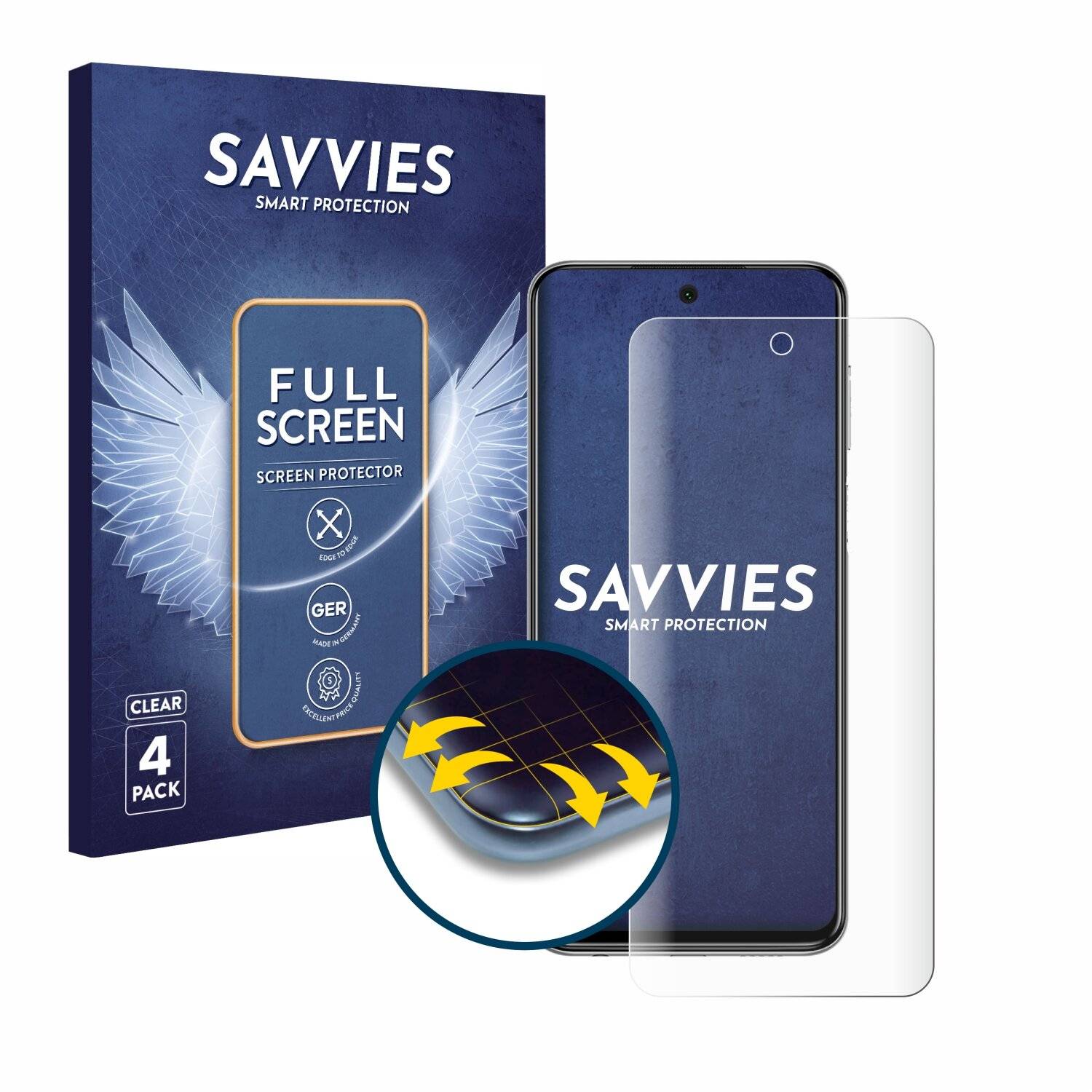 4x Savvies Full-Screen Folie für Xiaomi Redmi Note 9