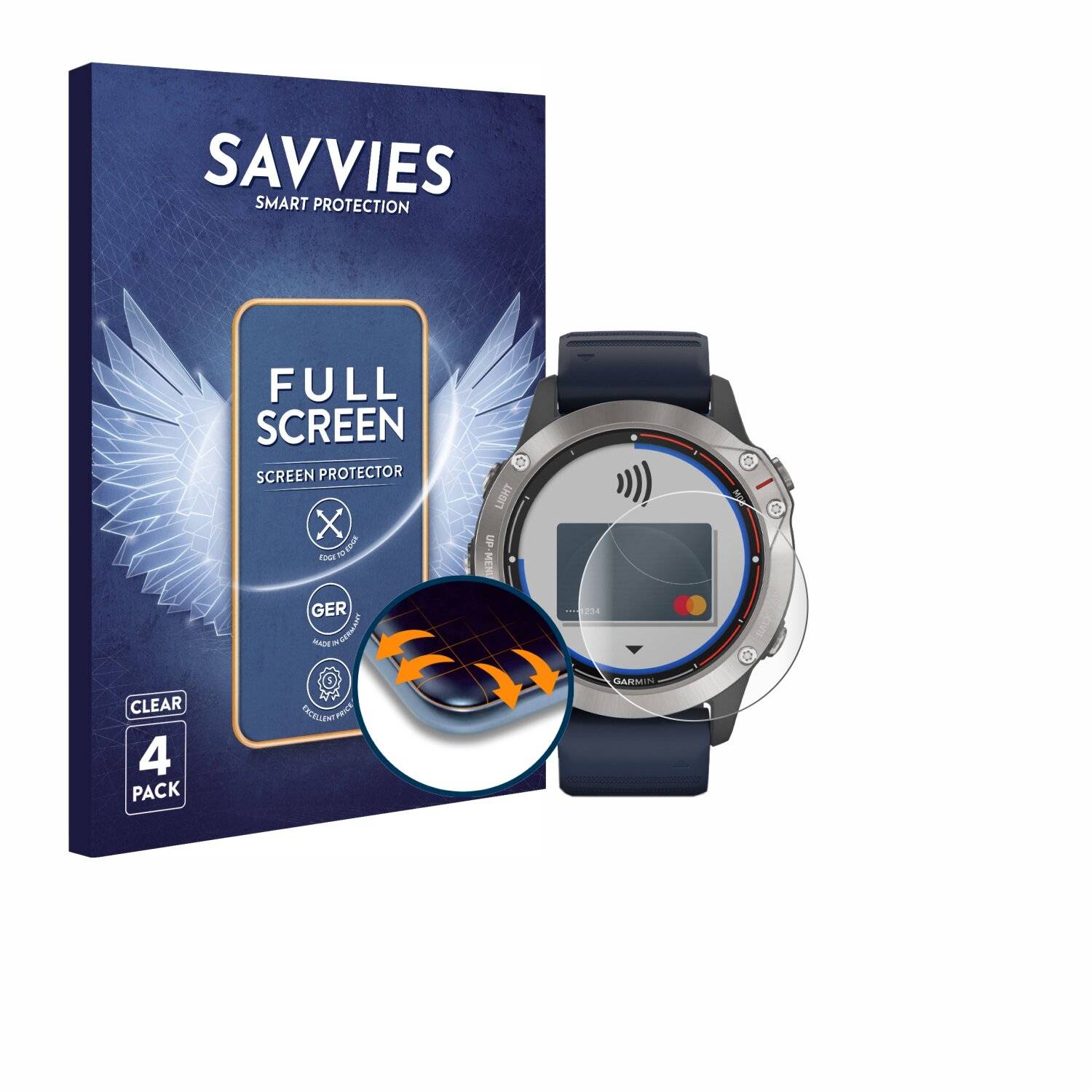 4x Savvies Full-Screen Folie für Garmin quatix 6