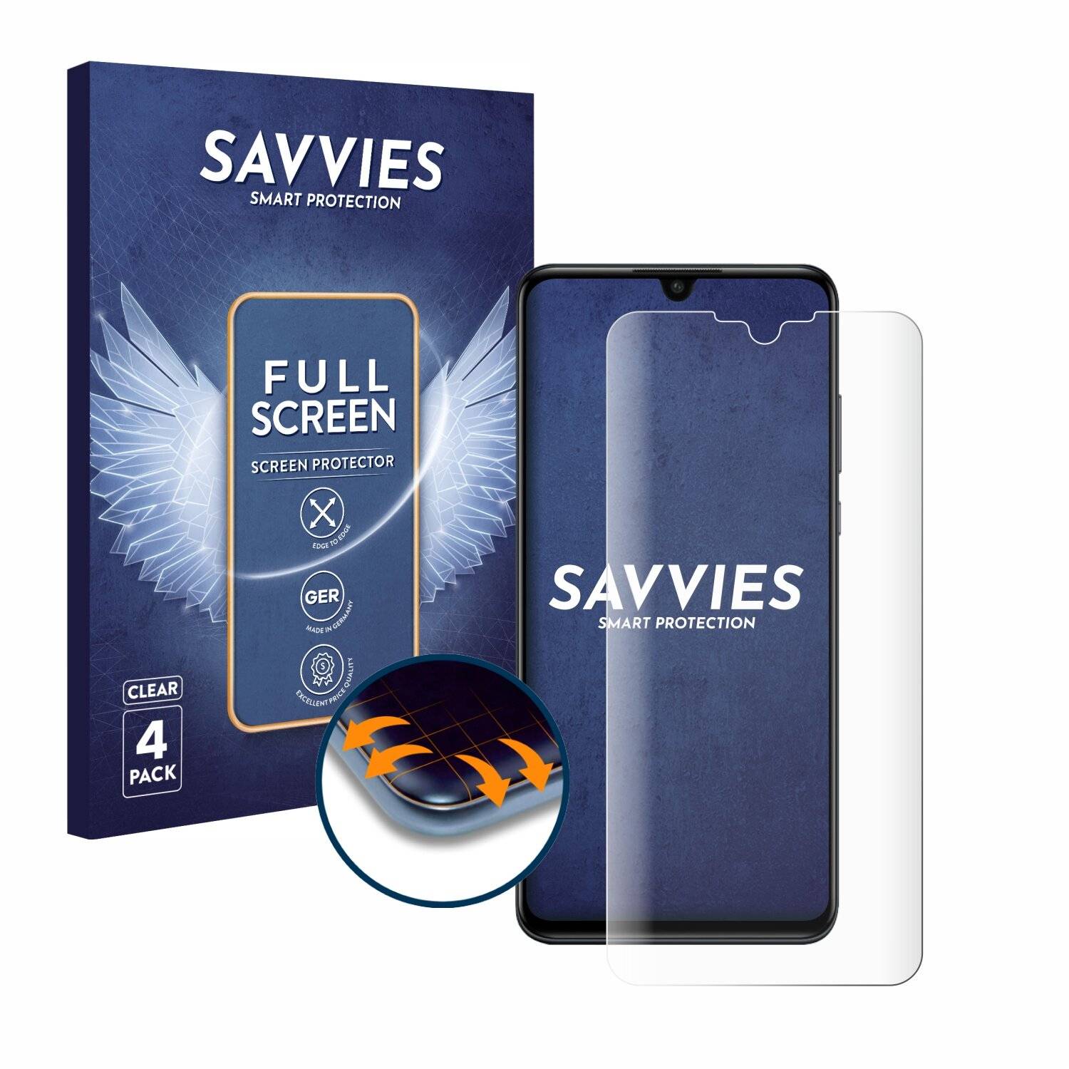 4x Savvies Full-Screen Folie für Huawei P30 lite New