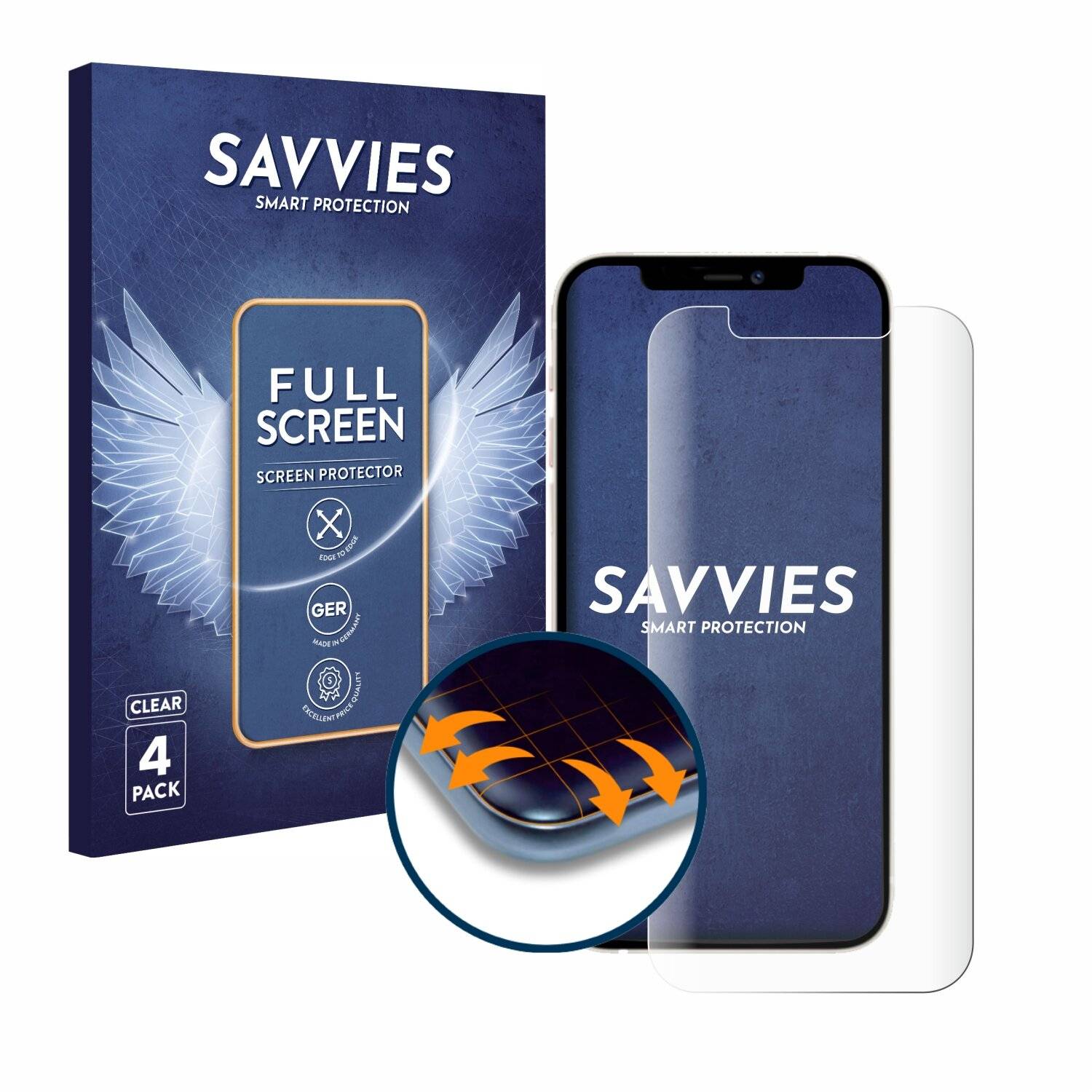 4x Savvies Full-Screen Folie für Apple iPhone
