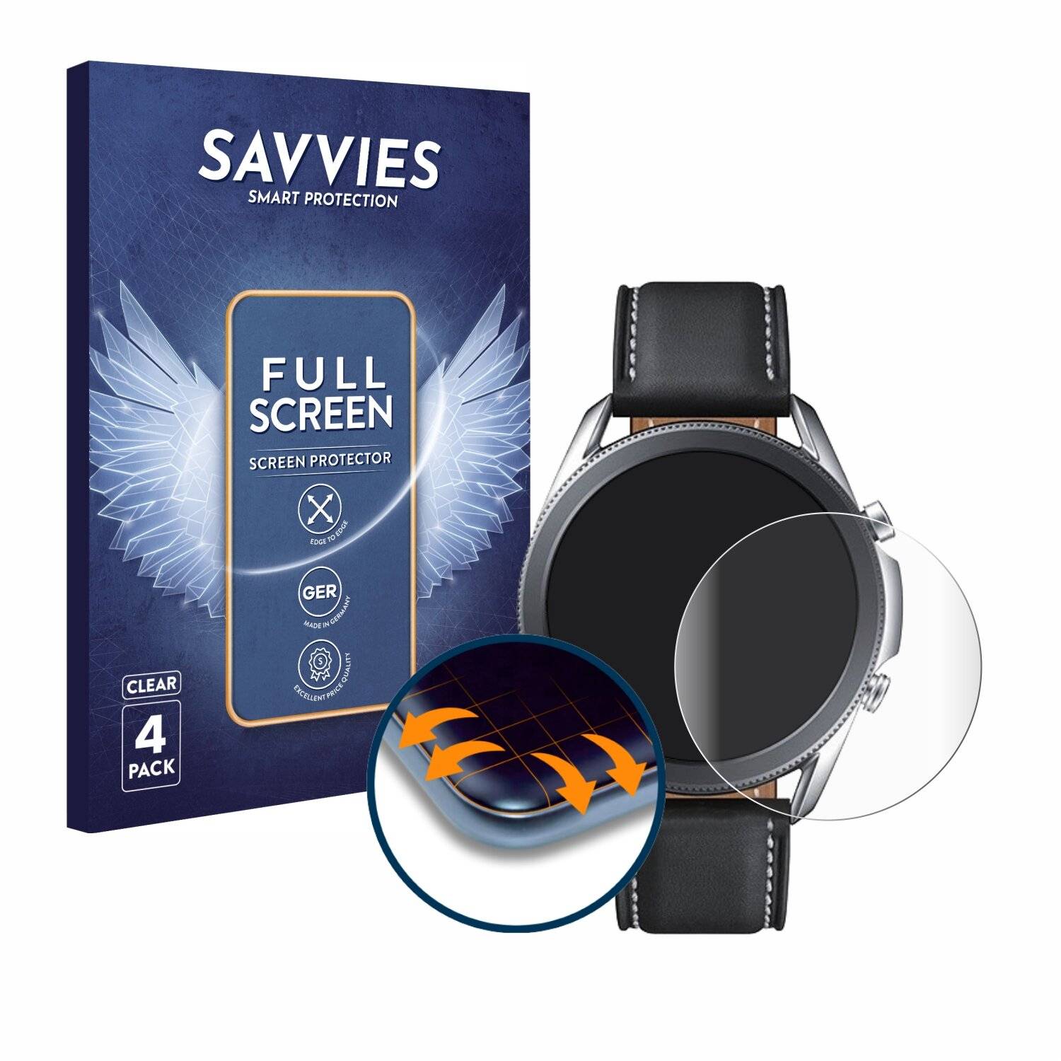 4x Savvies Full-Screen Folie für Samsung Galaxy Watch 3 (45mm)