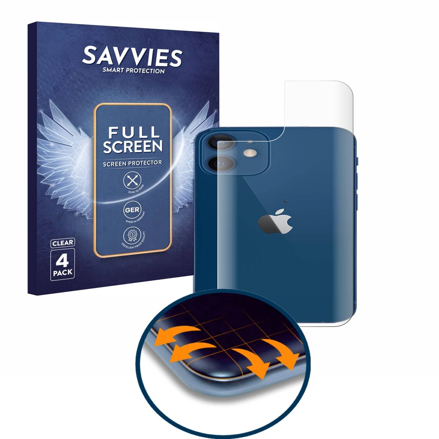 4x Savvies Full-Screen Folie für Apple iPhone 12